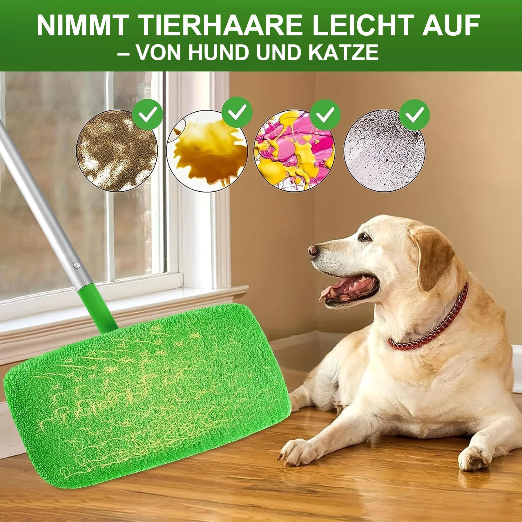 Mutig Wischmopp 4 Stück Wischmopp Bezug Ersatz,Waschbare für Swiffer Sweeper Mop, (Für Haushalt Wohnung Hotel Auto Bodenreinigung,25.4x11.5CM, 4-St., Waschbare,Vorteilspaket,Wiederverwendbare,Vielseitige Anwendung), 4-teiliges Set