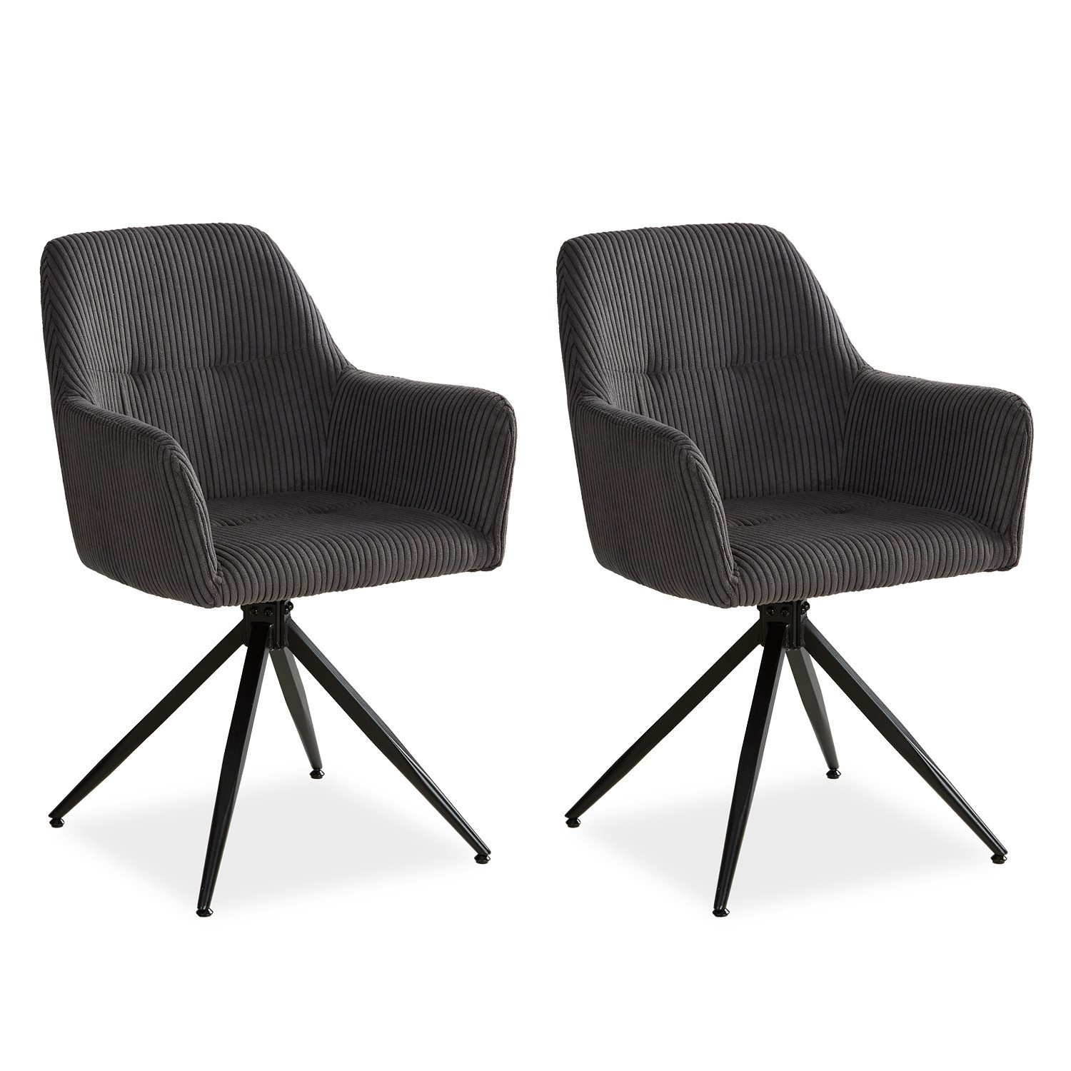 Polsterstuhl mit Armlehne weicher Cord Grau Esszimmer Wohnzimmer modern Büro