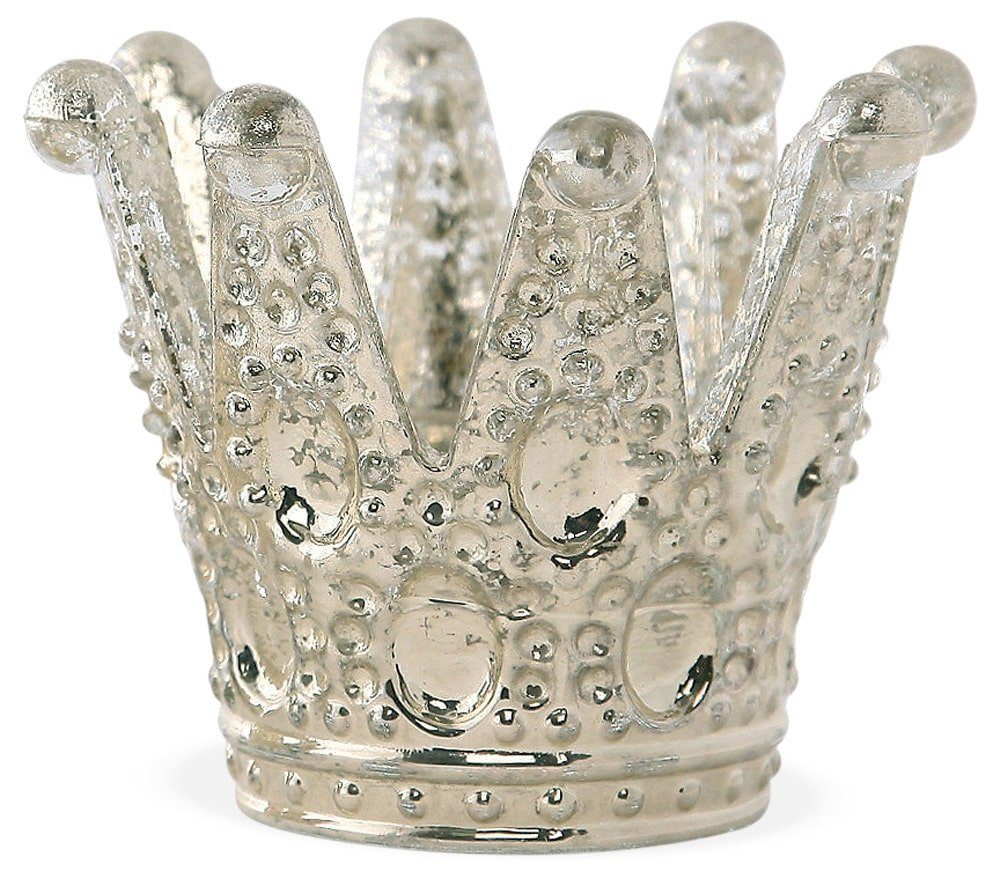 matches21 HOME & HOBBY Kerzenhalter Krone Teelichthalter Glas Shabby 9x8 cm