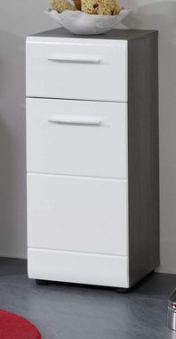 Furn.Design Unterschrank Lemos (Bad Kommode in weiß Hochglanz und Rauchsilber grau, 30 x 80 cm) mit Tür und Schublade