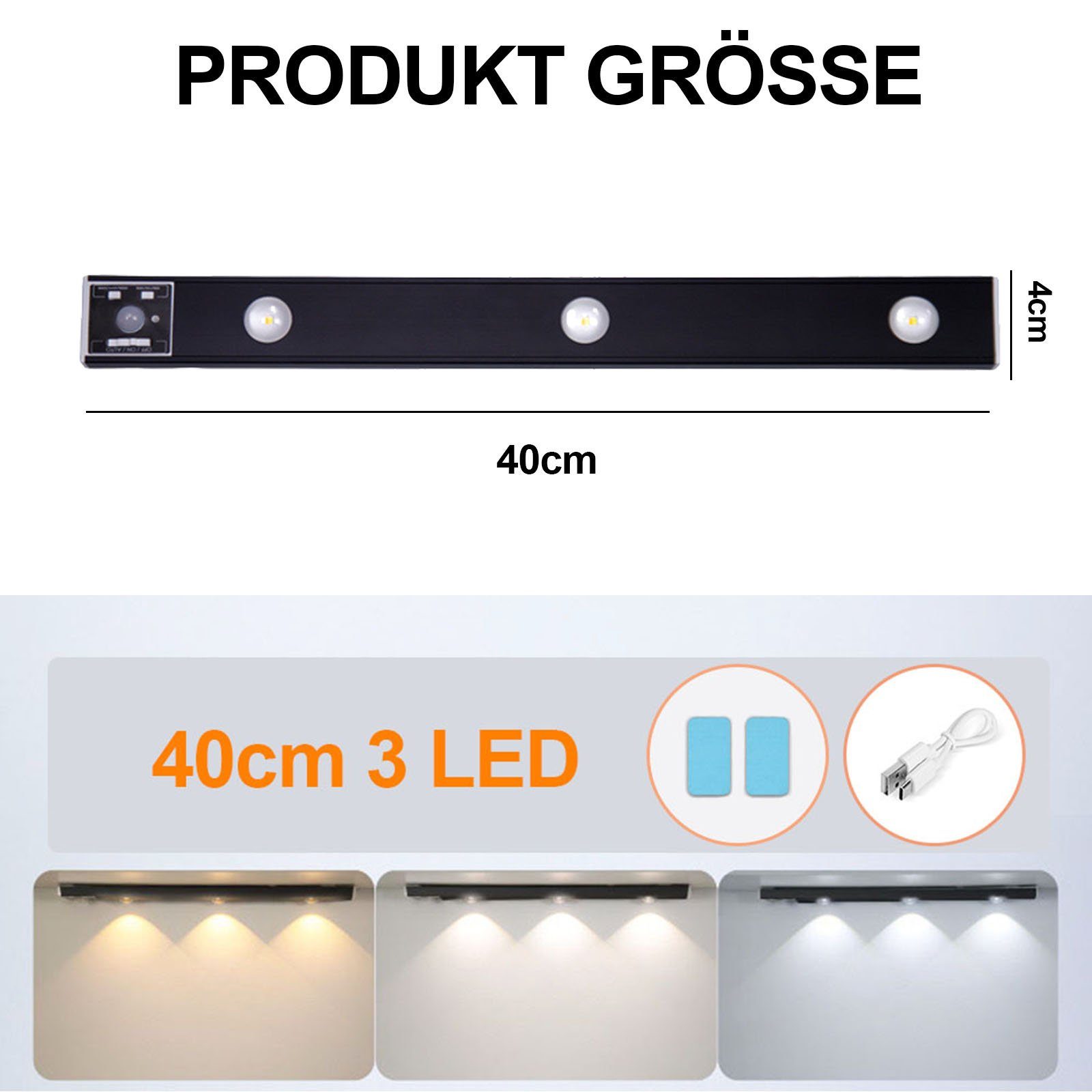 einstellbar 40cm, Küche Unterschrank /4500K/6500K,USB-Laden für 120°-Induktion, Unterbauleuchte Unterbauleuchte Wandleuchte, MUPOO Led kabellos Bewegungssensor, LED 3 LED 3 Magnetisch,Kabellose,3 3000K Lichtfarben Ultradünne Lichtfarben, Beleuchtung Schlafzimmer