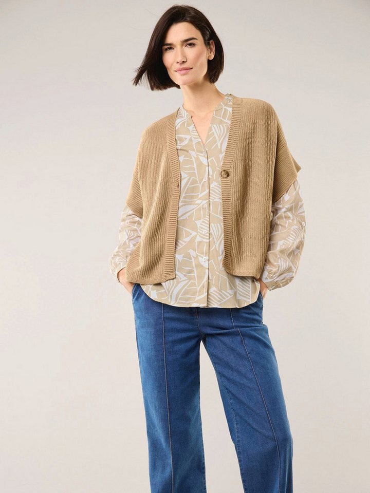 Walbusch Strickweste Damen Weste mit Strukturmuster V-Ausschnitt Halbarm Baumwollmix, pflegeleicht und knitterarm, überschnittene Schultern