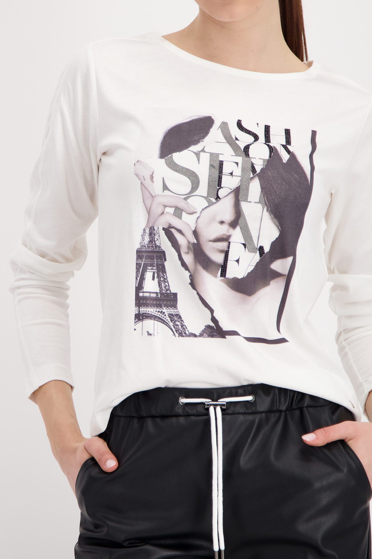 Monari Langarmshirt Shirt Frau Schrift Regular fit mit Rundhalsausschnitt günstig online kaufen