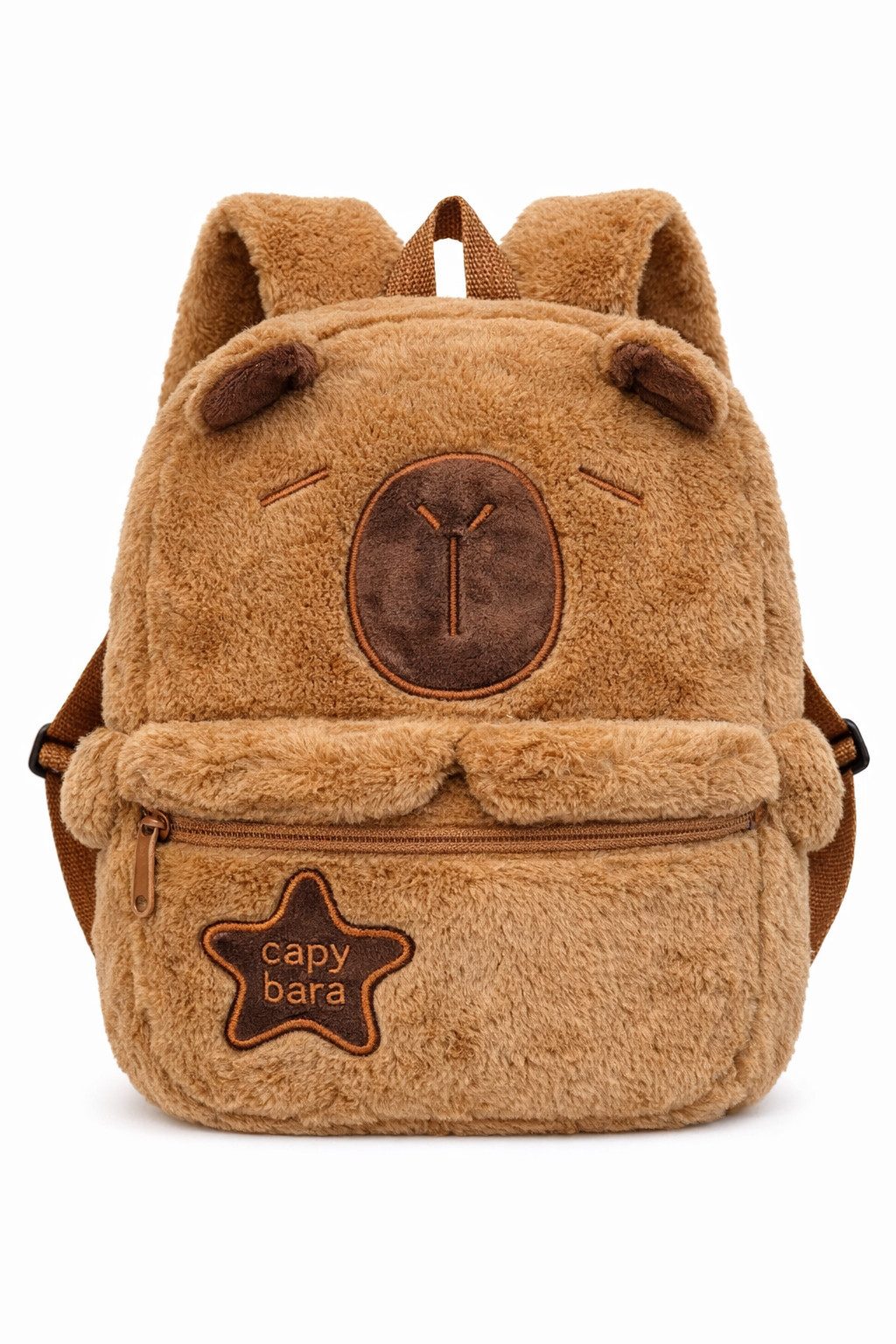 soma Schulrucksack Plüsch Kinder Rucksack Capybara braun mit Frontfach Reißverschluss (Set, 1-tlg., Geschenk-Set), Flauschiger Kinder Rucksack mit Capybara Motiv und zwei Fächern
