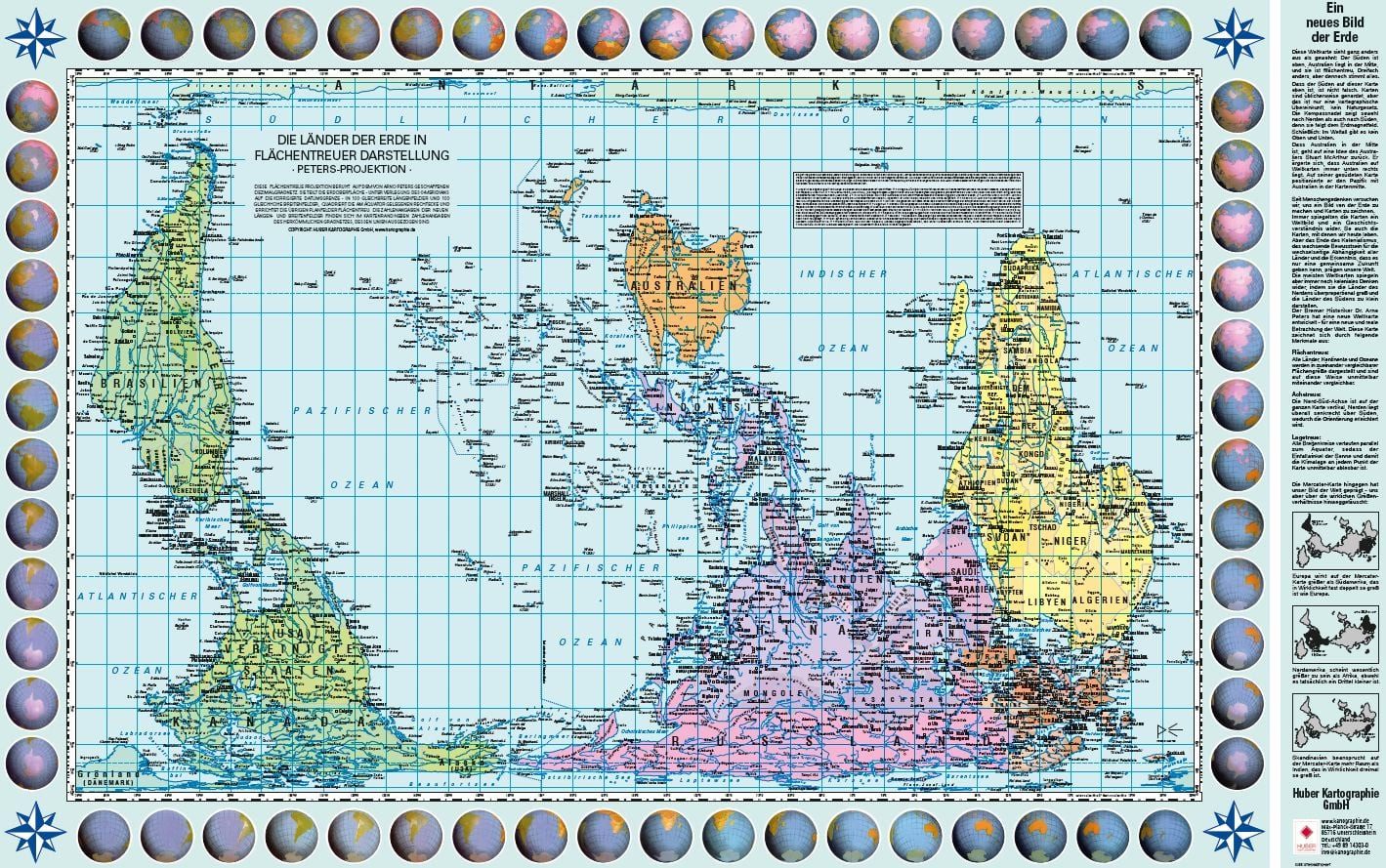 Poster Weltkarte Petersprojektion, Up-side down deutsch (ca. 82,5 x 52 / diverse, (südorientiert), X