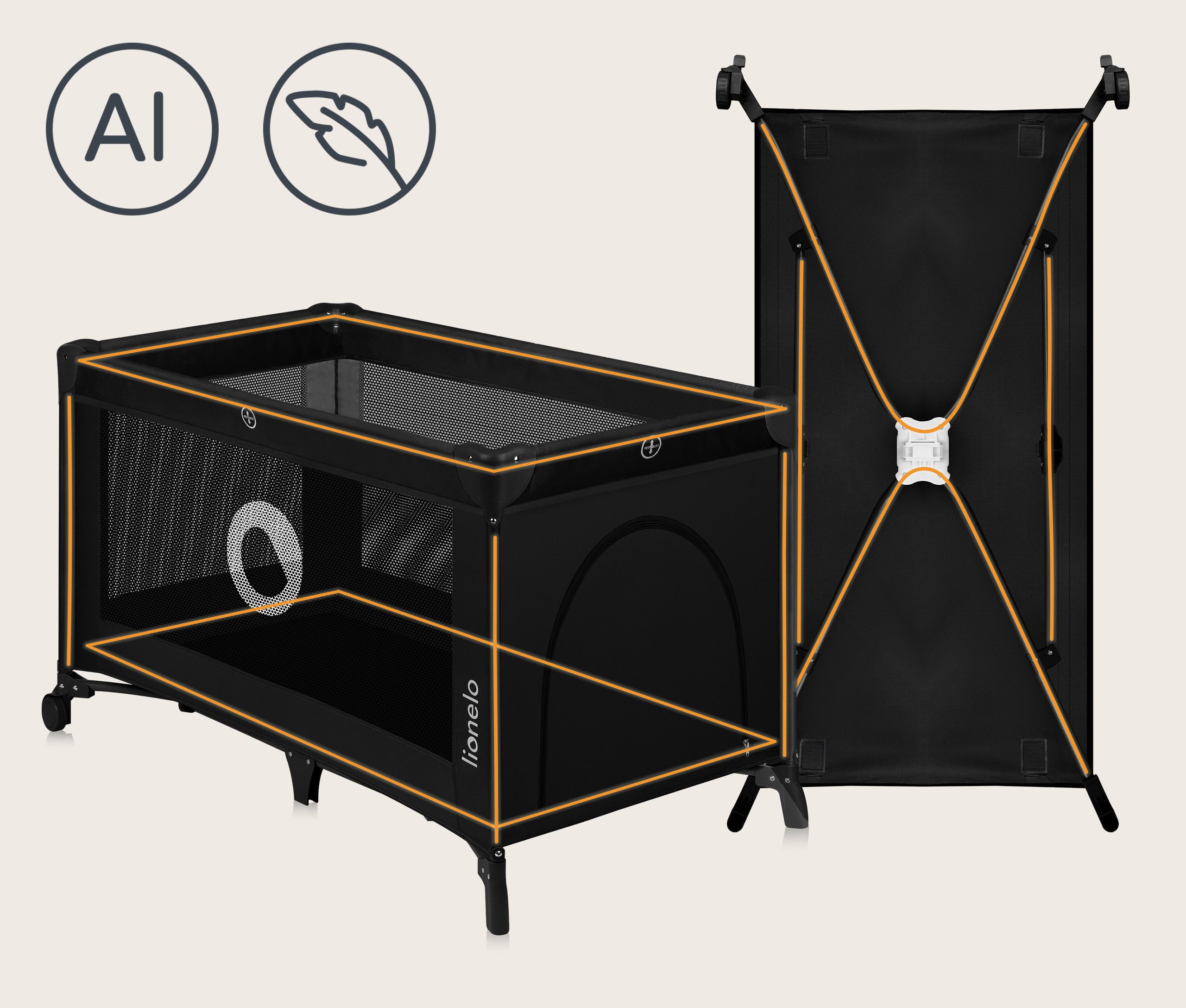 lionelo Baby-Reisebett Stefi, 120x60 cm Tragetasche  Klappbaren  Seiteneingang