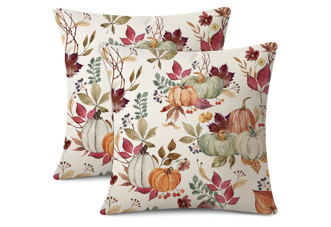 Sorvyzxn Kissenbezug Kissenbezug Herbst 45x45 2er Set Landhausstil Deko Leinen Kissenhüllen, für DekoSofa Home Garten Schlafzimmer Dekokissen Kissenbezüge