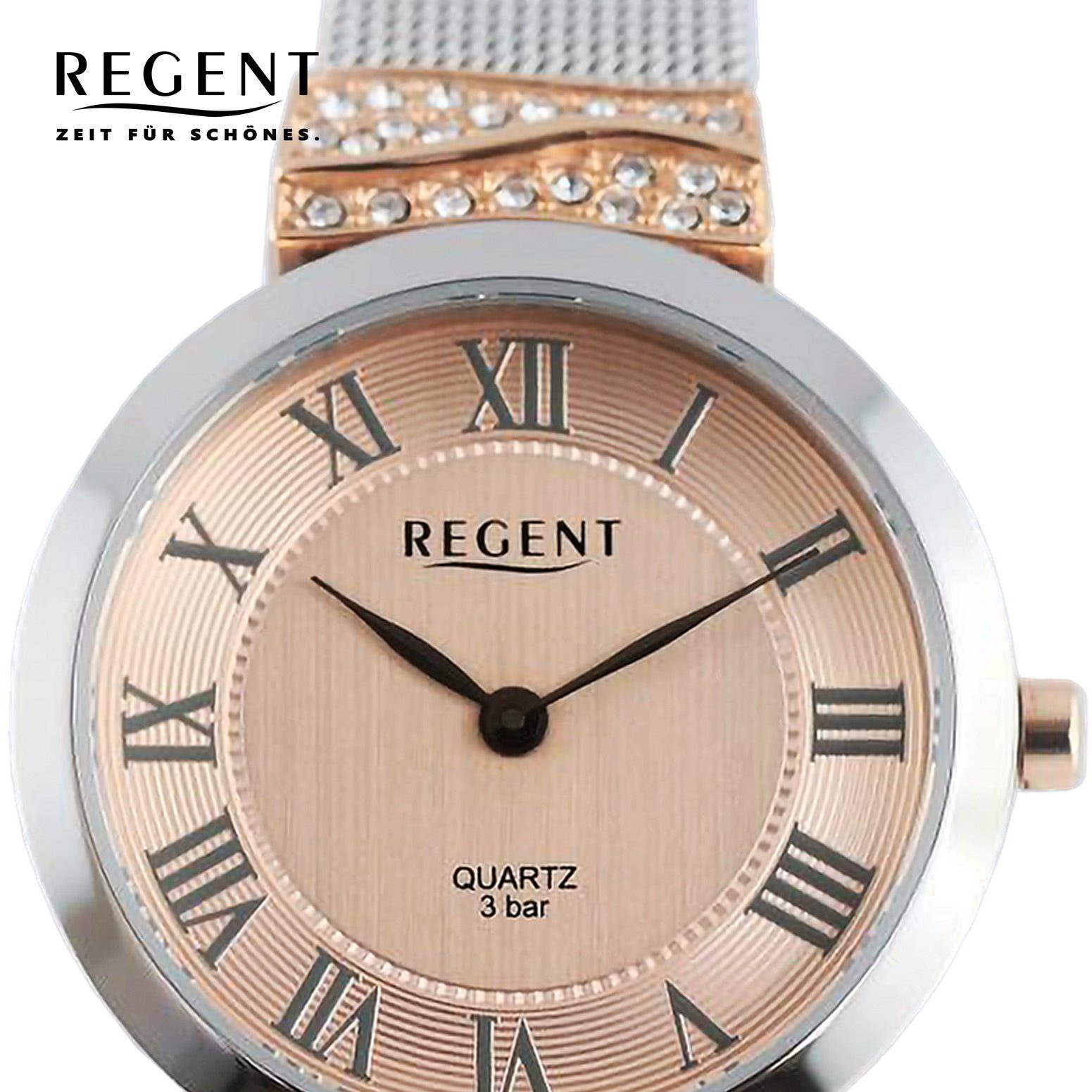 Regent Quarzuhr Regent Damen Armbanduhr Analog, (Analoguhr), Damen Armbanduhr rund, extra groß (ca. 30mm), Metallarmband