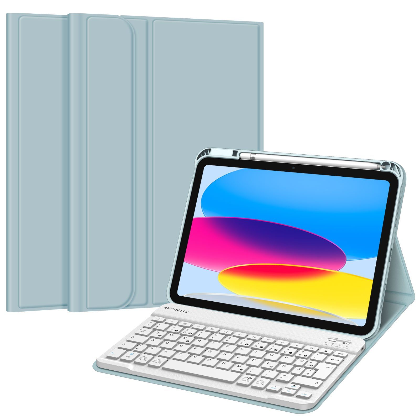 Fintie Tablet-Hülle für iPad 11. Generation 11" 2025(A16), iPad 10. Generation 2022 10.9", Case mit Pencil Halter, magnetisch Abnehmbarer Tastatur(QWERTZ Layout)