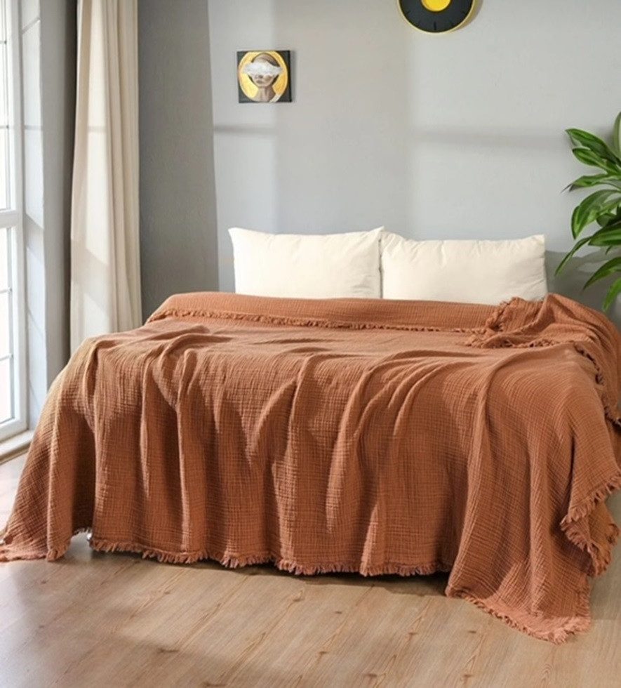Wohndecke Musselin Wohndecke in Karamell Braun in 3 Größén, Sandiik günstig online kaufen