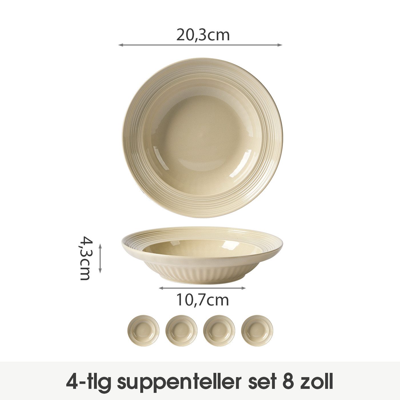 JIWOO Suppenteller 4er Ø20,3 cm, Speiseteller Pastateller Salatteller Dessertteller Plate, (24 St), Keramik Plate Hochwertige TellersetBraun mikrowellen spülmas – Bild 2 von 5
