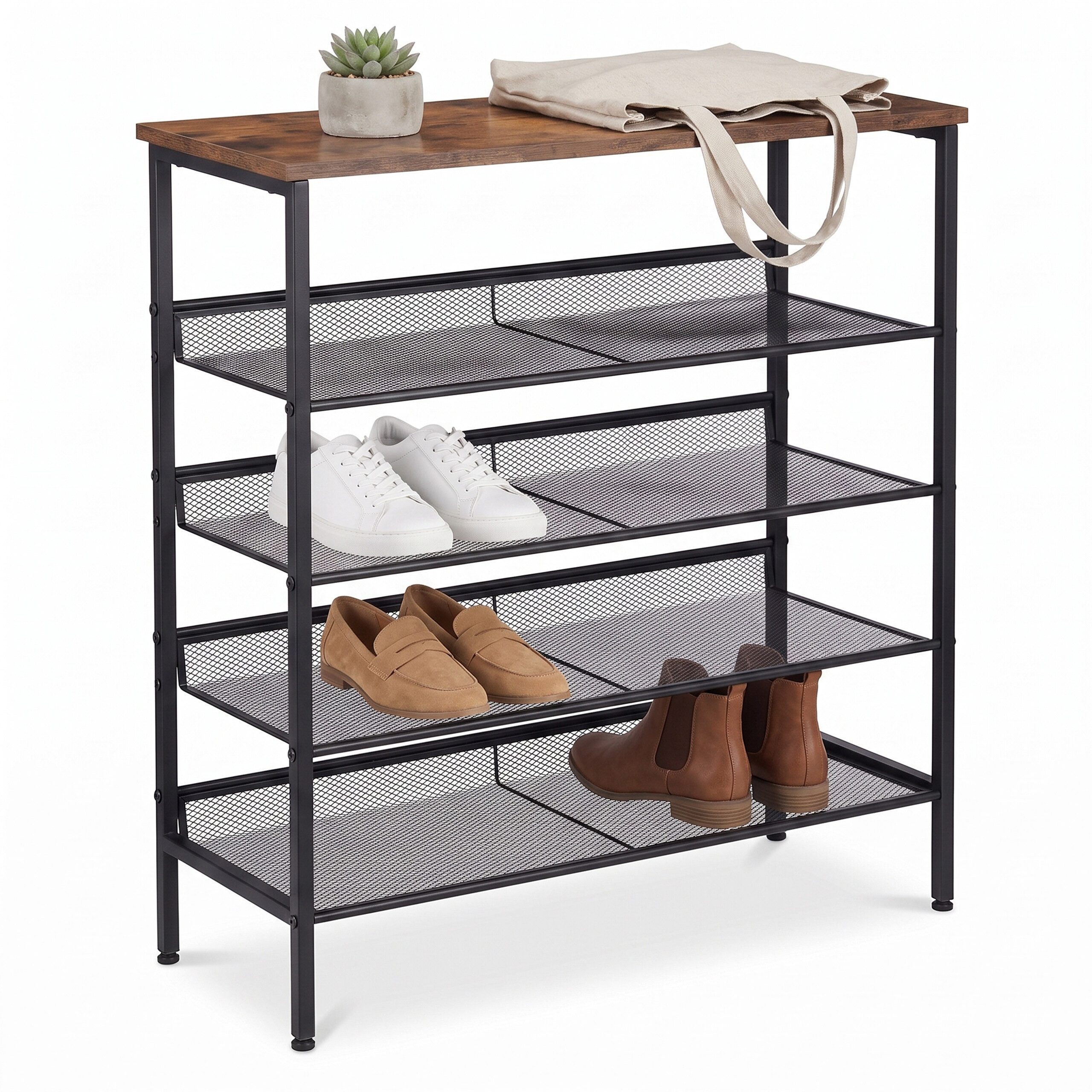 relaxdays Schuhregal Metall & MDF 5 Ebenen, Vintagebraun