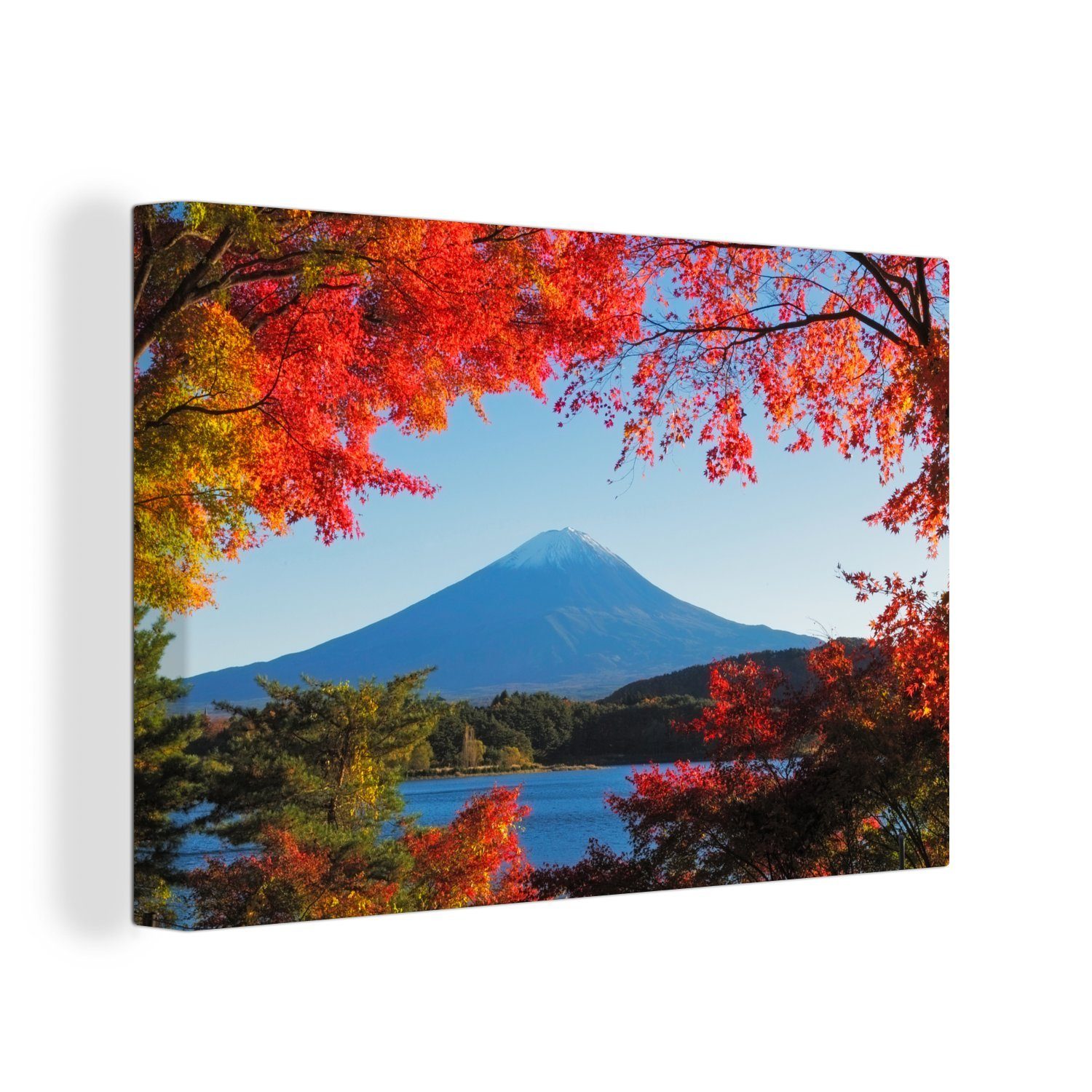 OneMillionCanvasses® Leinwandbild Japanische Ahorne für den Berg Fidschi, (1 St), Wandbild für alle Wohnbereiche, Gemälde, XXL, großes, 120x80 cm