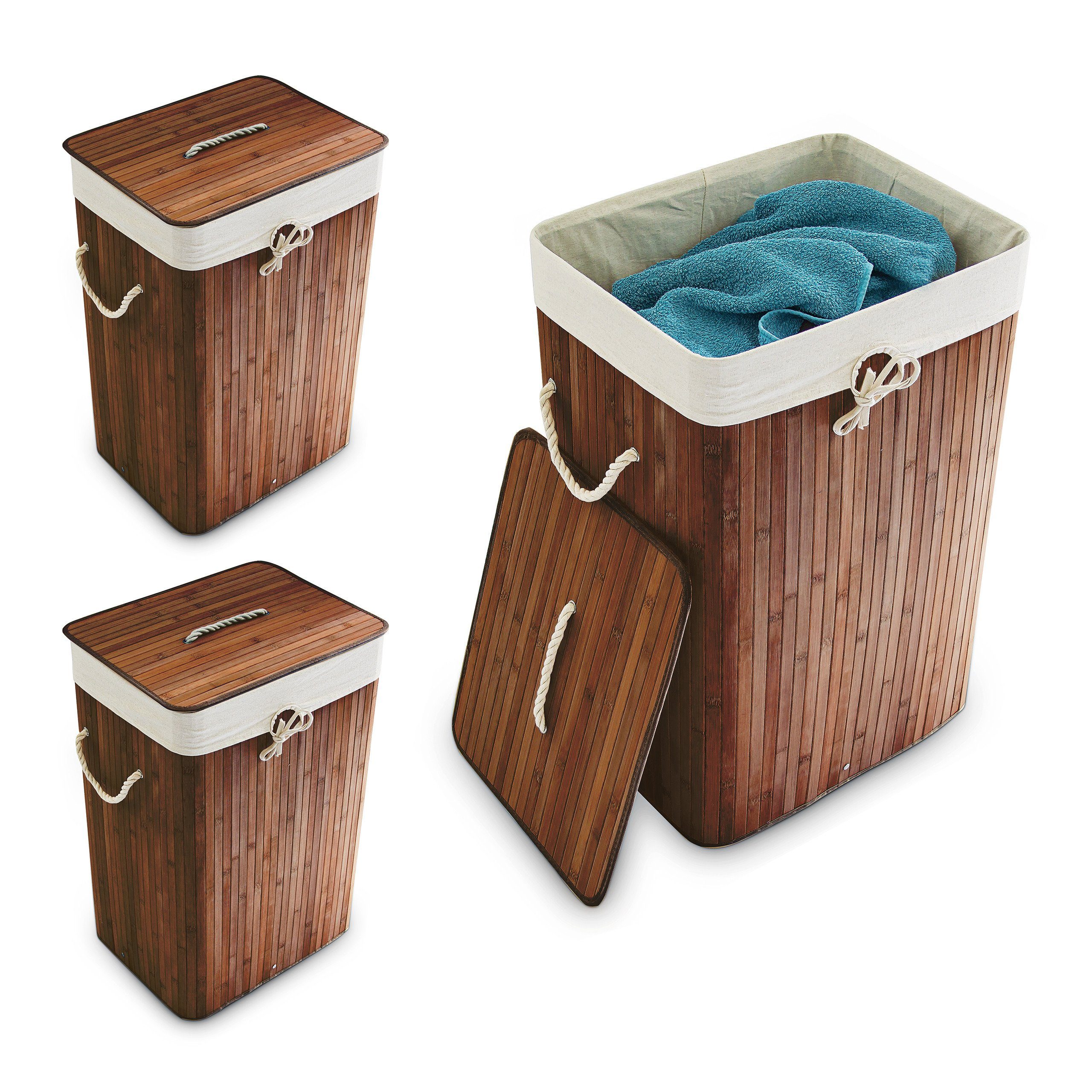relaxdays Wäschekorb 3 x Wäschekorb Bambus günstig online kaufen