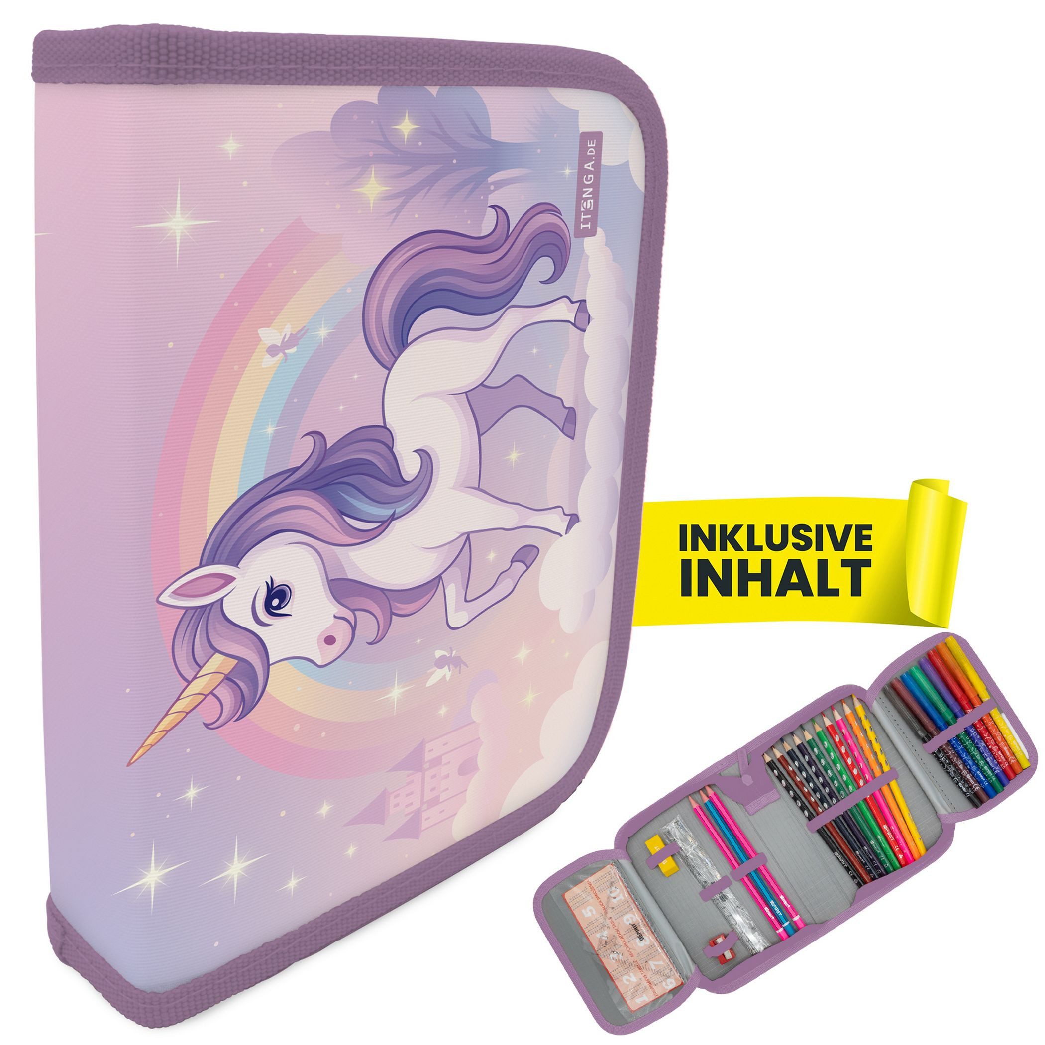 itenga Federmäppchen itenga Schüler-Etui Mäppchen Einhorn Zauberwolke 28 teilig (gefüllt) 1