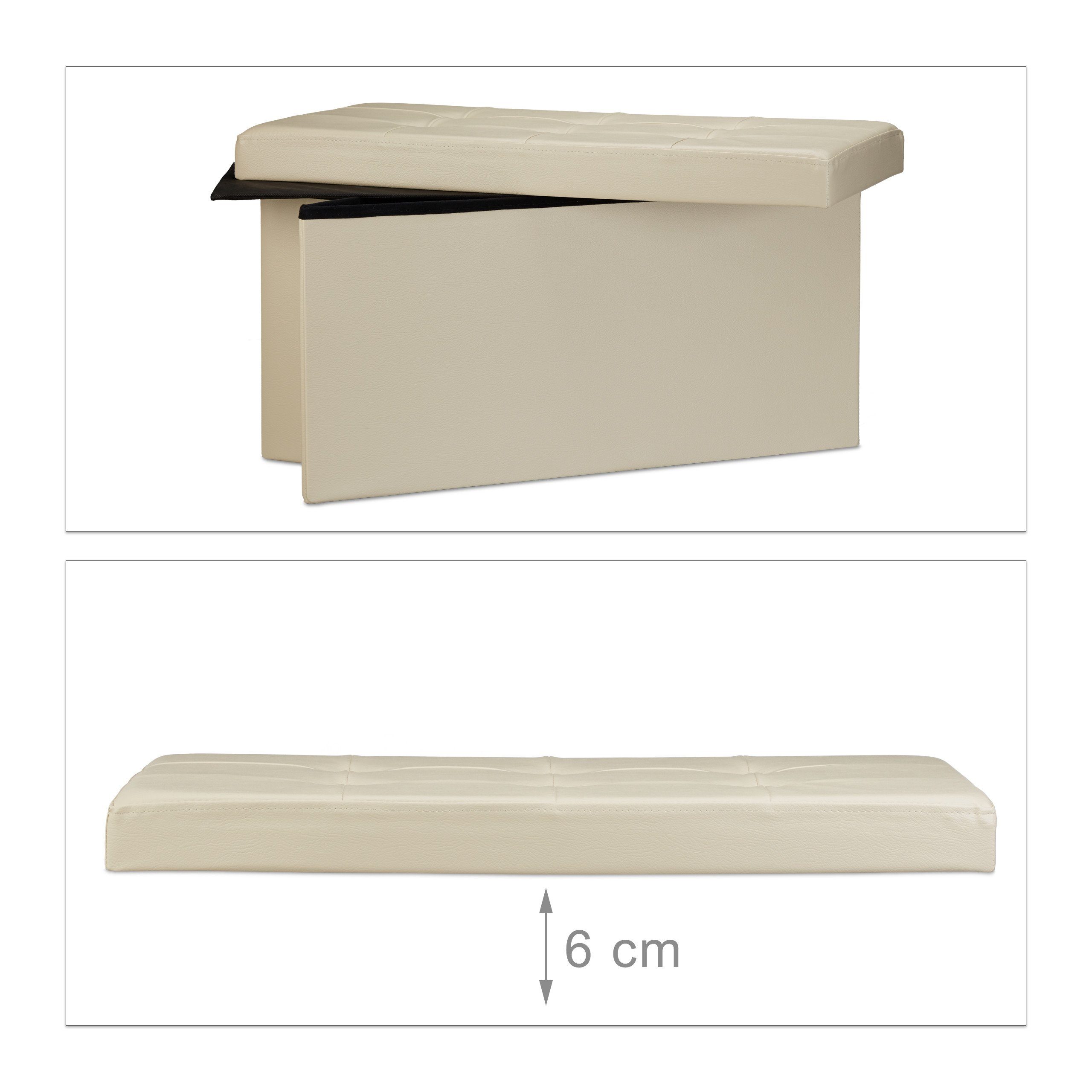 relaxdays Sitzbank mit Stauraum Kunstleder (1-St), Creme – Bild 5 von 5