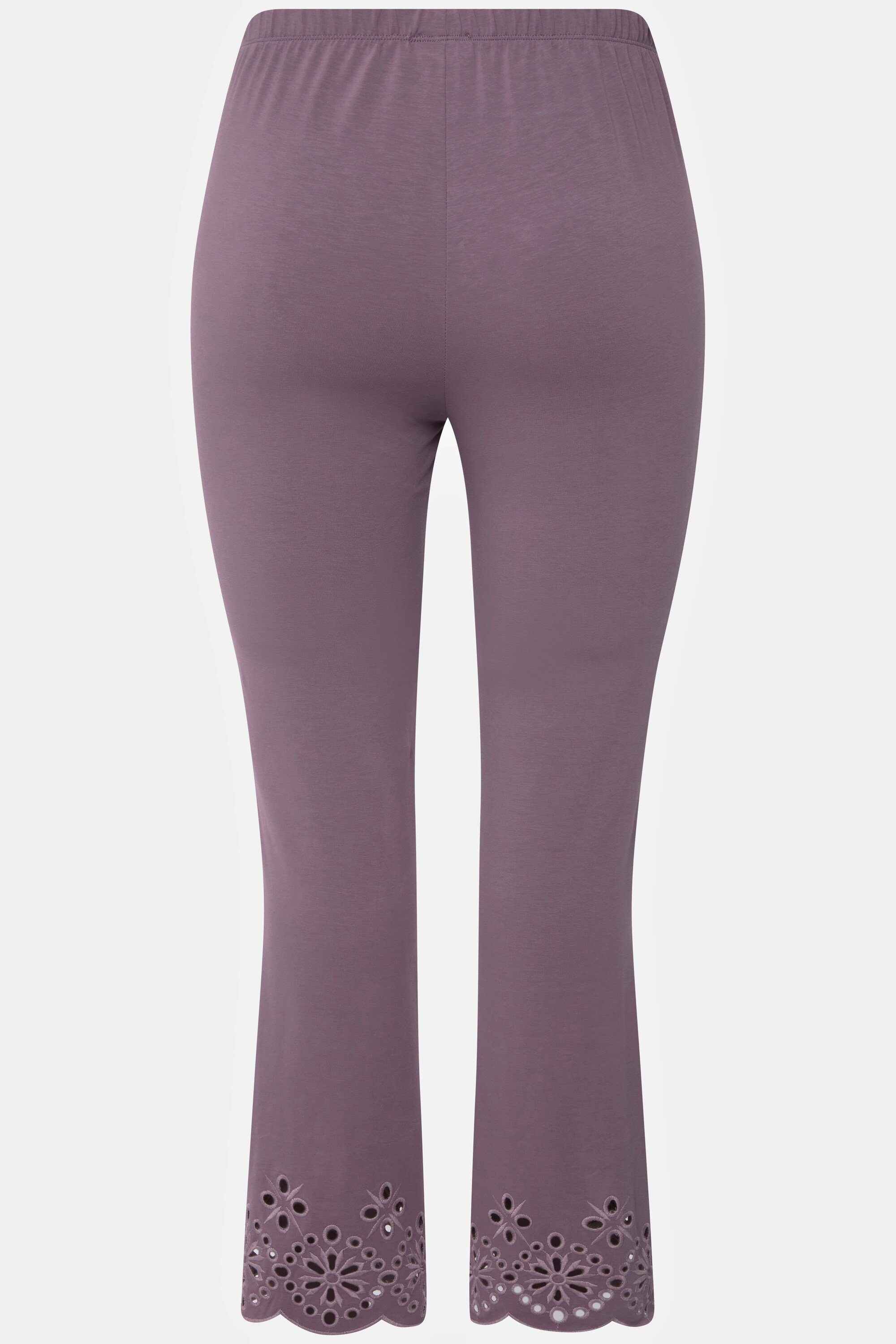 grau Popken Biobaumwolle Ulla Lederimitathose Stickspitze Jersey-Leggings