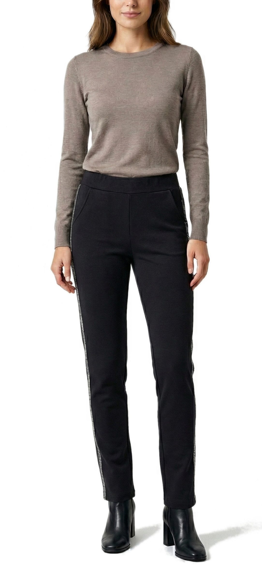 dy_mode Thermohose Damen Thermo Hose mit Glitzer Streifen Warm gefütterte Winterhose in Unifarbe, Middel Waist, mit Innenfutter, mit elastischem Bund