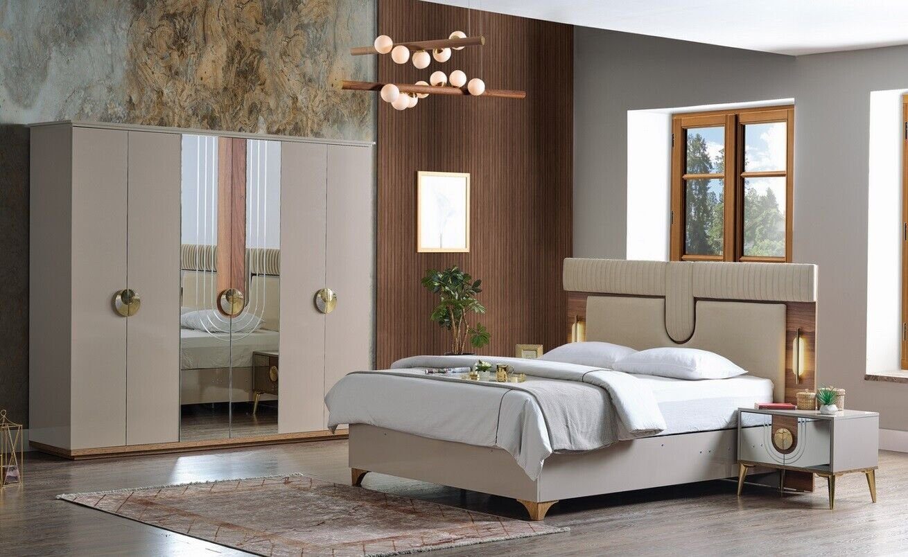 JVmoebel Schlafzimmer-Set Schlafzimmer Set Luxus Komplettes Bett 2x Nachttische Kleiderschrank, (4-St., 1x Bett + 2x Nachttische + 1x Kleiderschrank), Made in Europa