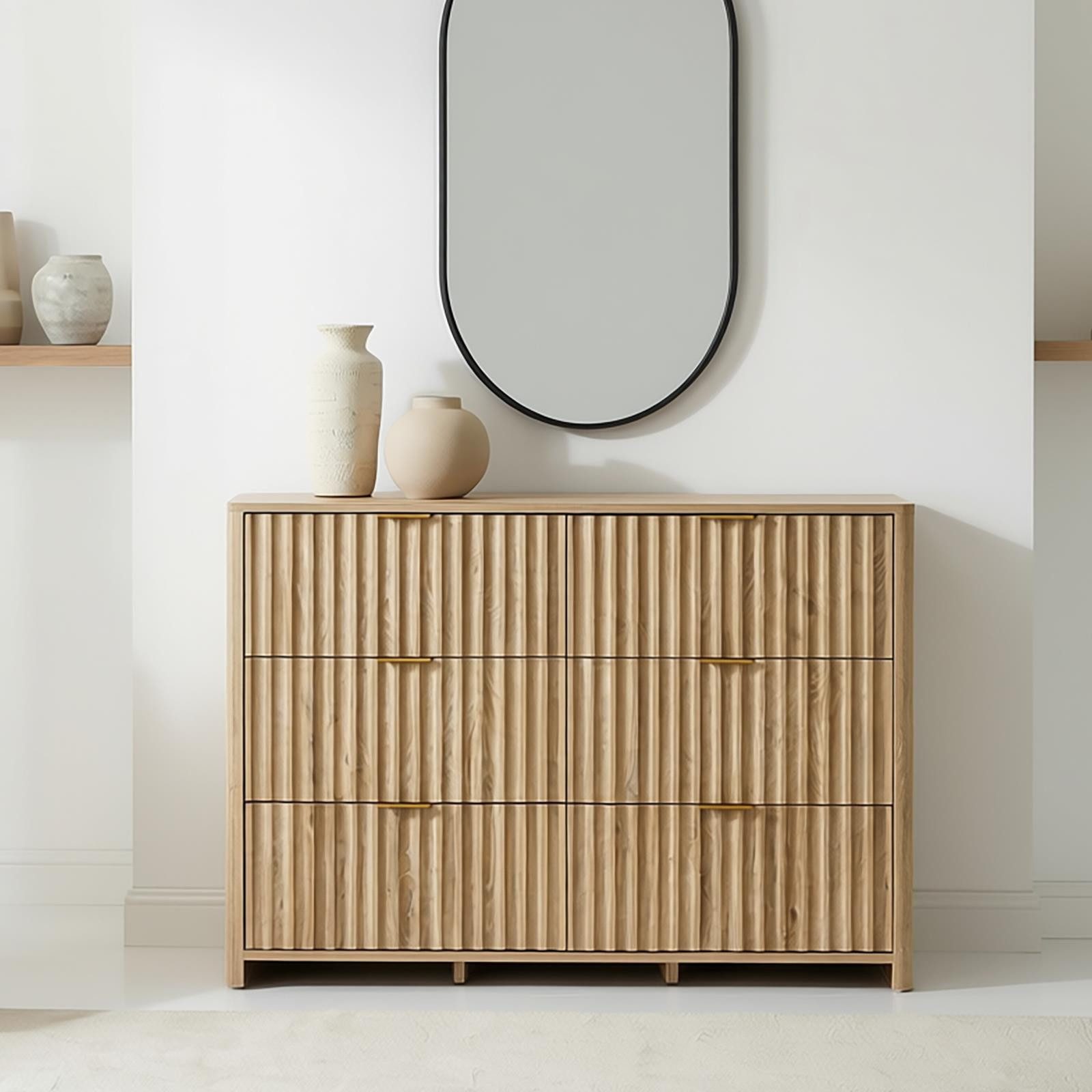 IDIMEX Kommode ELLA, Sideboard mit 6 Schubladen in Lamellenoptik aus MDF Eiche Finish