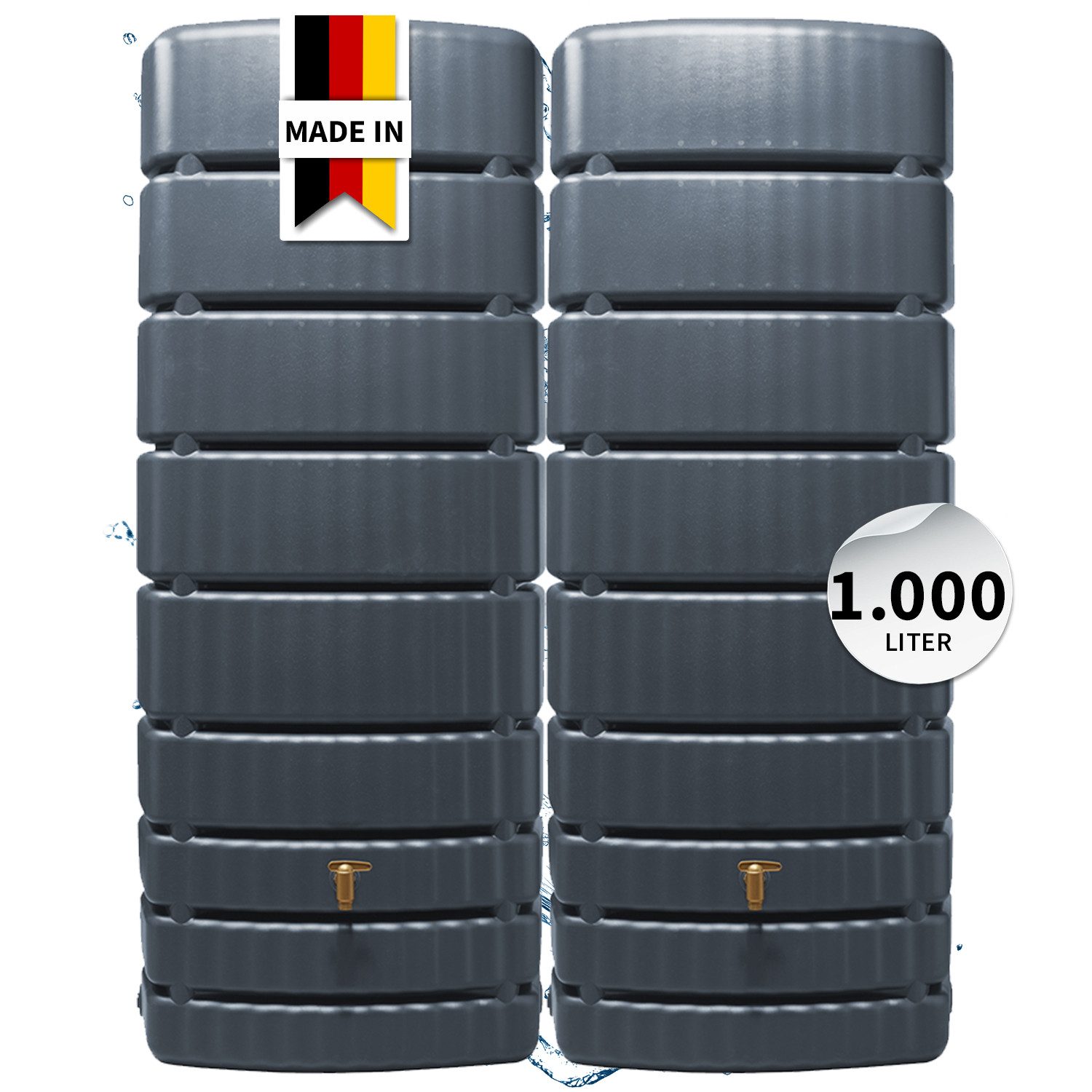 4rain Regentonne SLIM Wandtank-Set 1000 L graphite grey, 1000 l