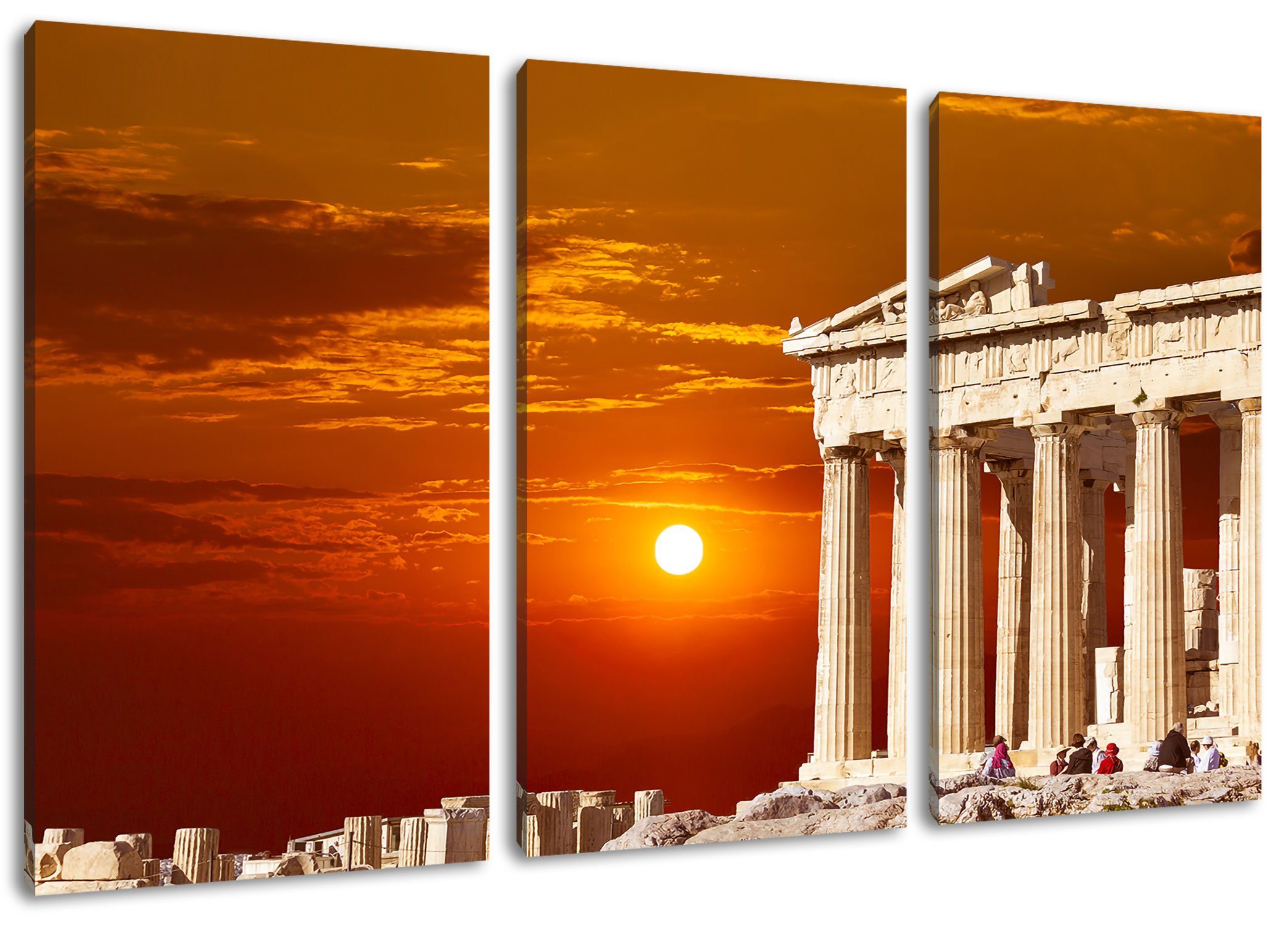 (120x80cm) Athene Pixxprint Tempel fertig Leinwandbild 3Teiler Tempel der (1 bespannt, Leinwandbild St), inkl. Athene, der Zackenaufhänger