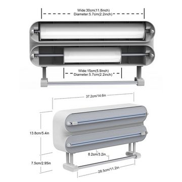 TWSOUL Folienspender Wandmontierter Kunststofffolienschneider, Mit Papierhandtuchhalter,Stanzfreier Aluminiumfolienspender