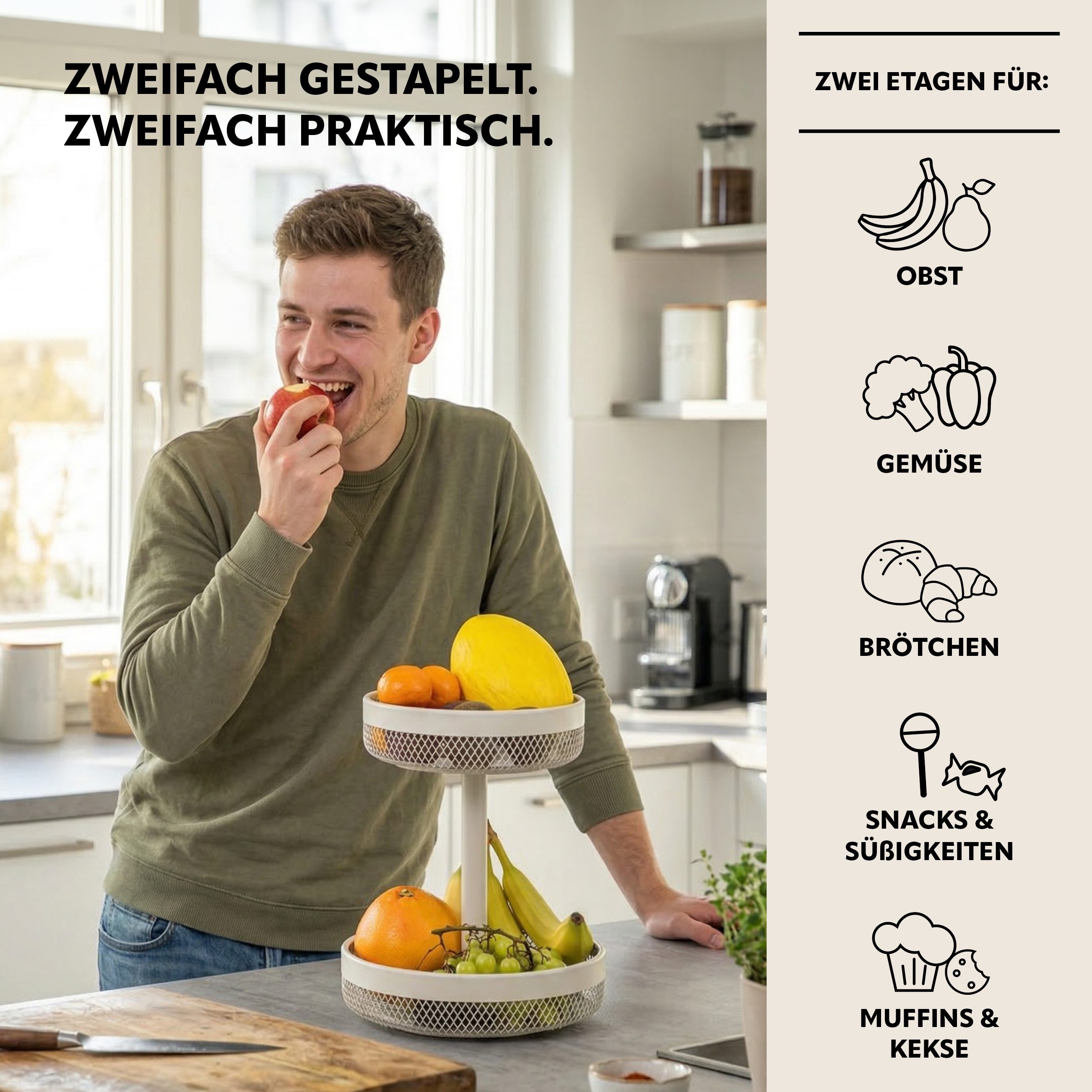 eluno Obstschale 2-stöckig, rund, Ø 20 cm und 25 cm, aus Metall, Metall, 2-stöckig