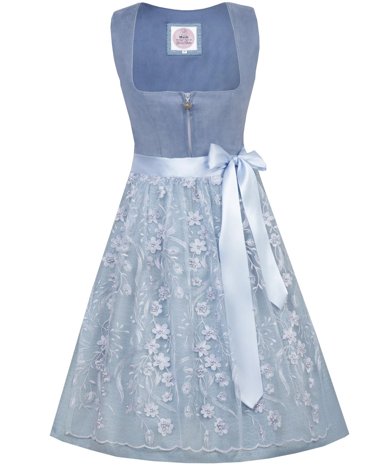 MarJo Dirndl 'Isa' mit Spitzenschürze 698265, Light Denim 65cm