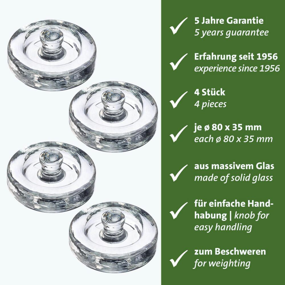 WESTMARK Fermentationsglas Set, 4 Fermentiergewichte, Glasgewichte in zwei Größen, Glas, Ø 8 cm, Kalk-Natron-Glas