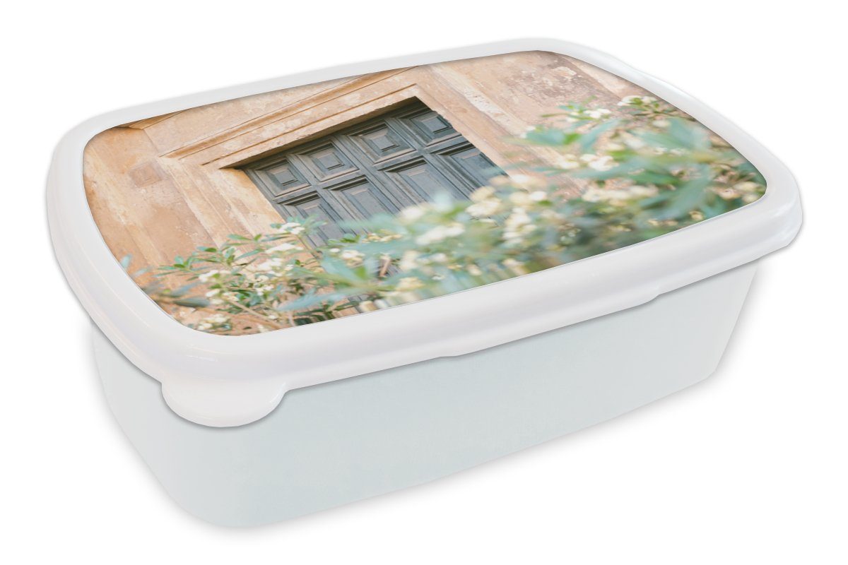 MuchoWow Lunchbox Architektur - Tür Jungs Brotbox - - Blumen für Mädchen und Brotdose, - Vintage, Grün Kunststoff, weiß für (2-tlg), Erwachsene, Kinder und