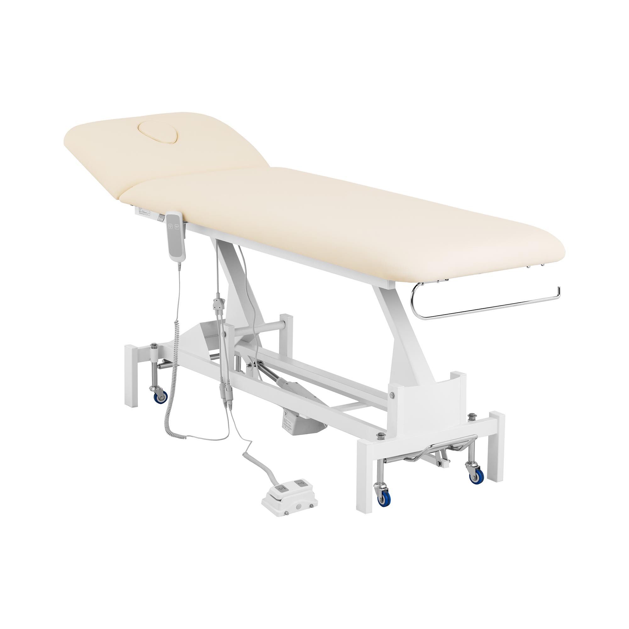 Physa Massageliege elektrisch Massagebank Therapieliege 200 kg Beige Fußpedal Räder