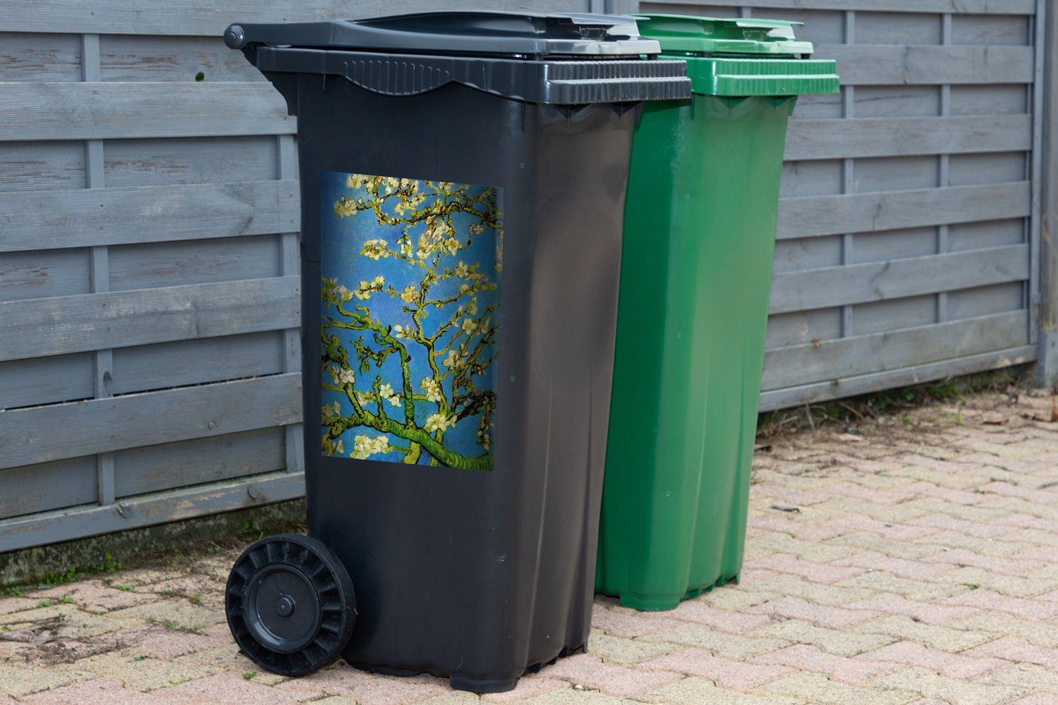 Wandsticker Abfalbehälter Mülltonne, St), Container, Gogh van Mandelblüte Vincent Sticker, (1 MuchoWow - Mülleimer-aufkleber,