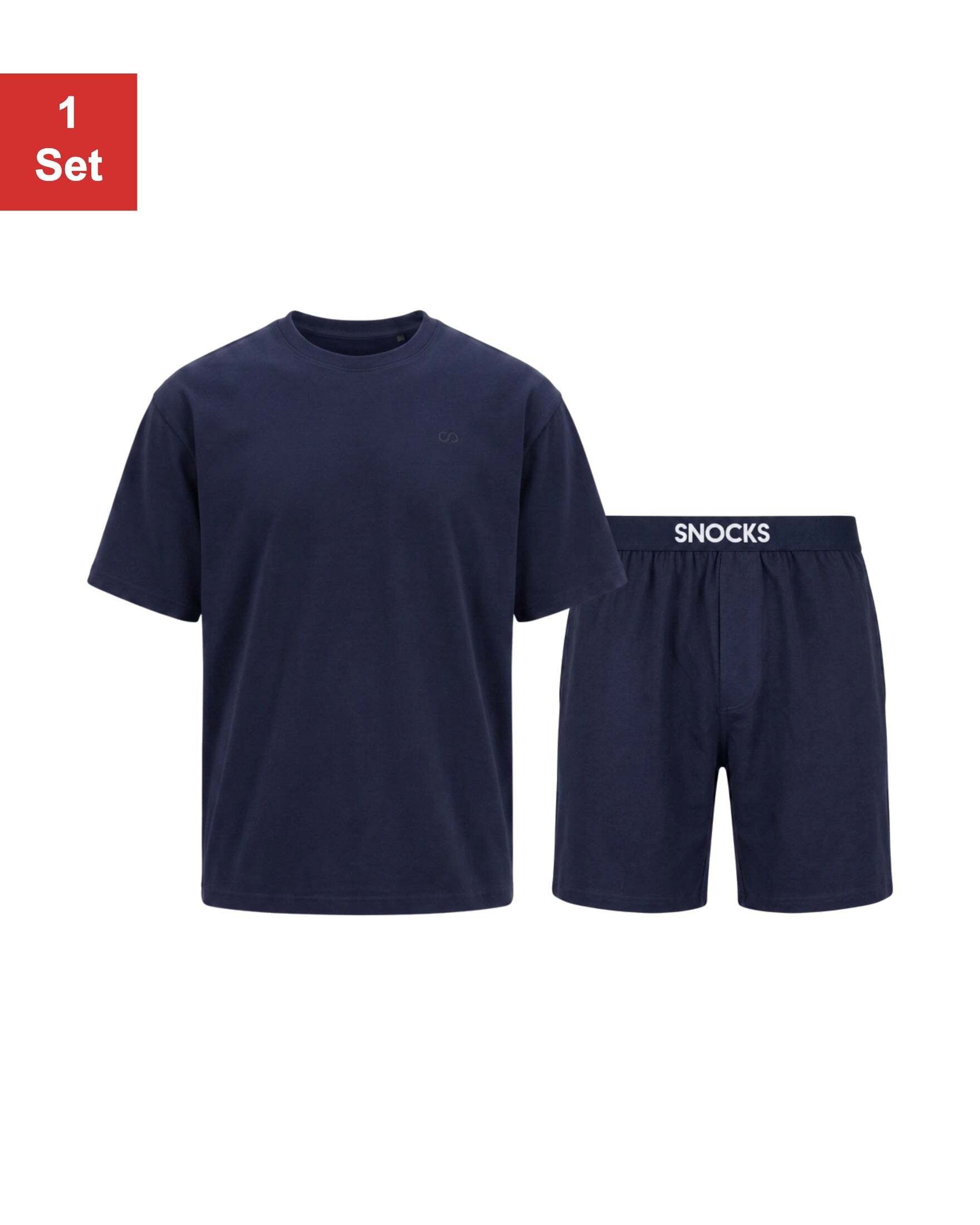 SNOCKS Pyjama Schlafanzug Set Herren kurz aus Bio-Baumwolle mit elastischem Bund und etikettenfreier Verarbeitung