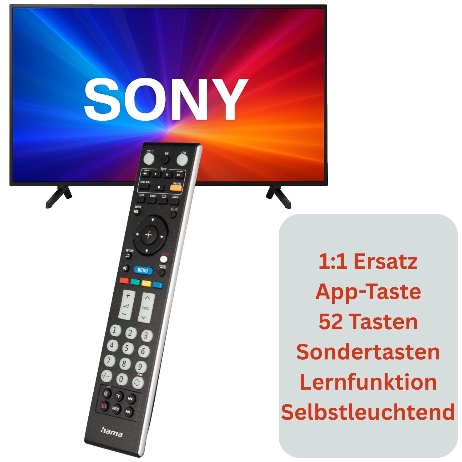 Hama Ersatz Fernbedienung Remote Control für Sony TV Universal-Smart-TV-Fernbedienung (1-in-1, Remote Control für Sony Bravia Smart TV LED OLED Netflix Streaming App)