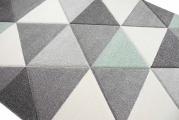 Teppich Teppich modern Designerteppich mit Dreieck Muster in Grün Grau Creme, Teppich-Traum, rechteckig, Höhe: 13 mm