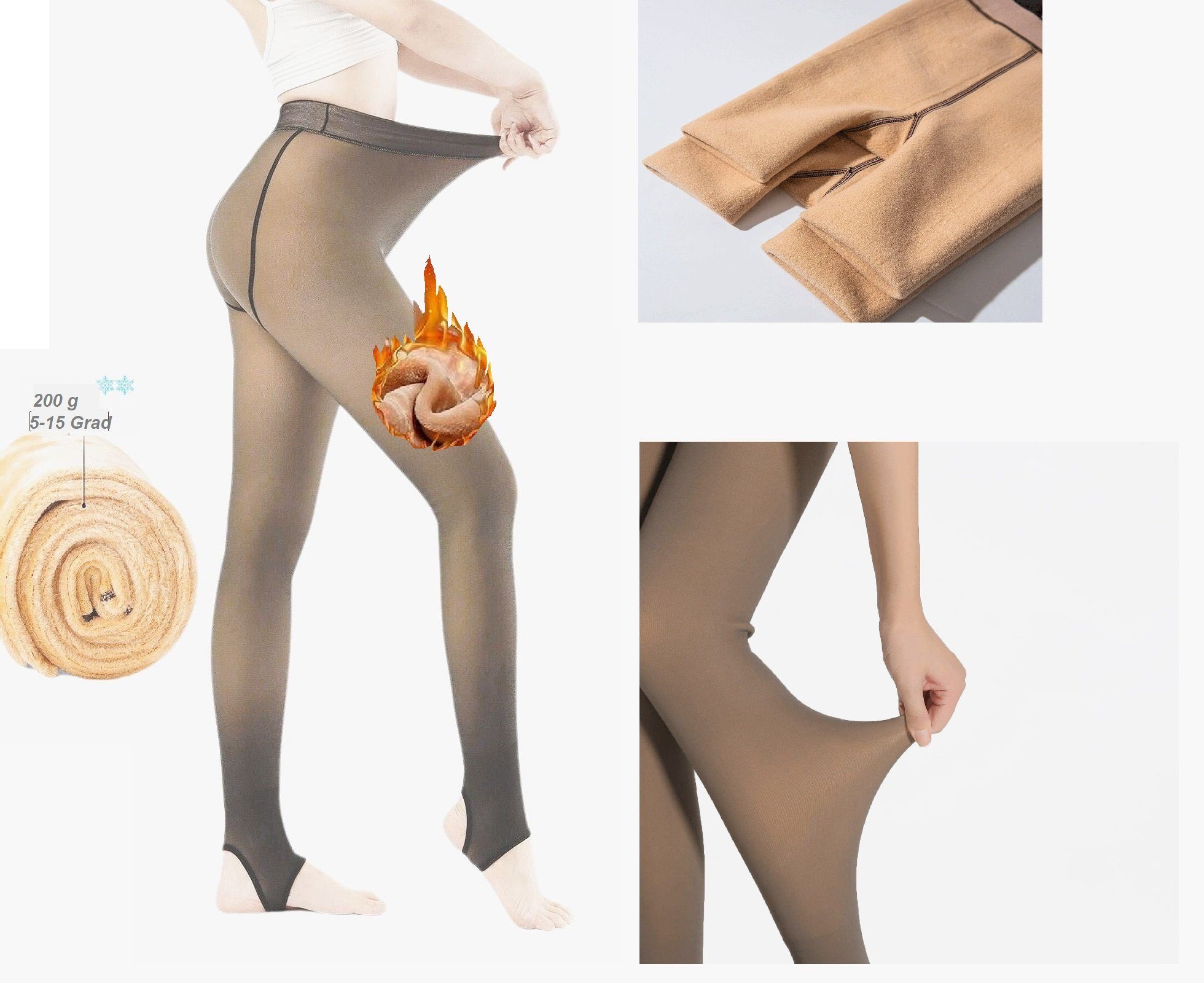 Leggings HEAT BOOSTER Damen Fleece Winter Thermo Leggings Mokka 730 Größe: