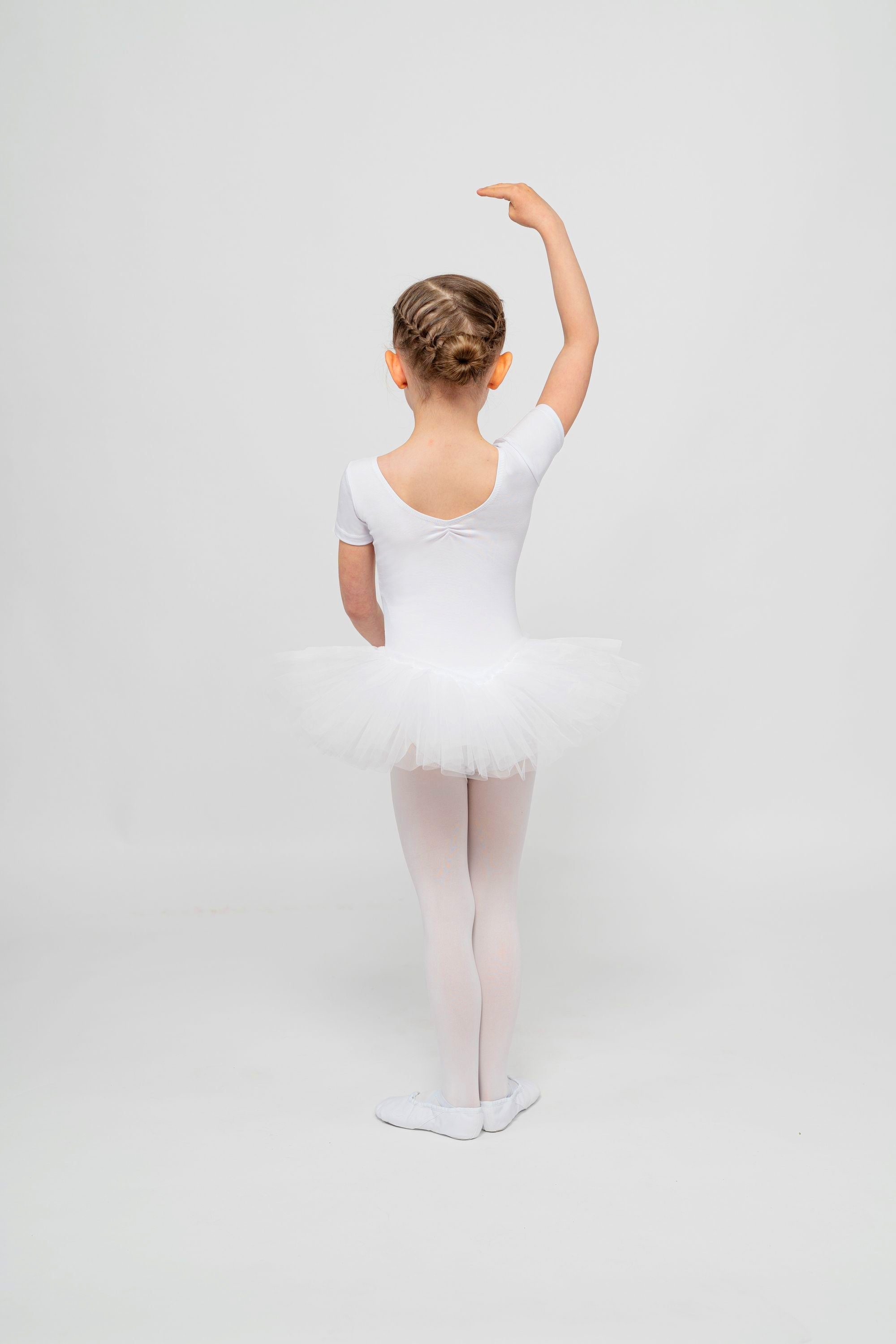 weicher Kurzarm tanzmuster Baumwolle mit weiß aus Ballettkleid Nele Ballett Mädchen Tüllkleid für mit Tutu Glitzersteinen Tüllrock