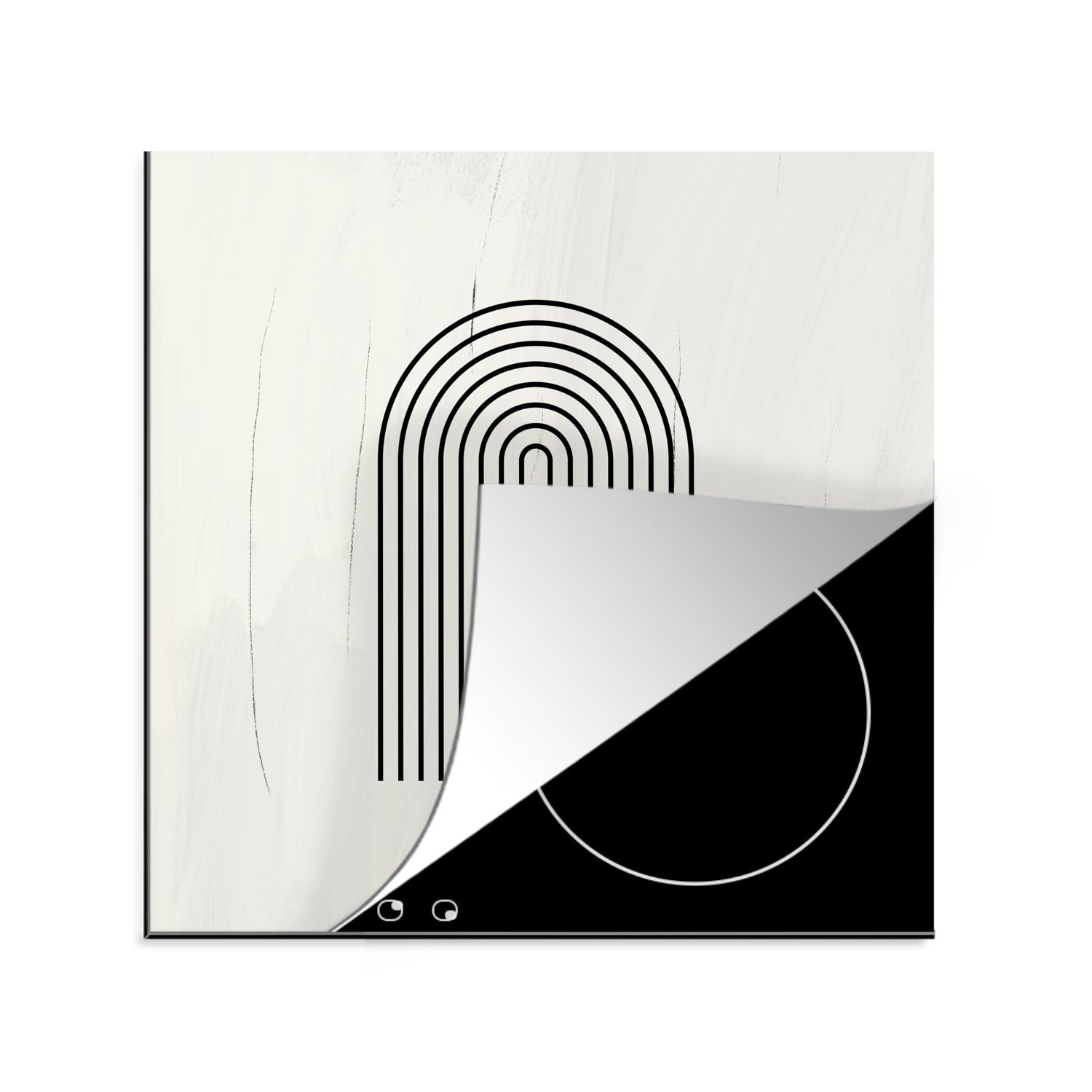MuchoWow Herdblende-/Abdeckplatte Kunst Weiß, 78x78 (1 - tlg), Bogen Arbeitsplatte Ceranfeldabdeckung, - cm, für - Vinyl, Schwarz küche