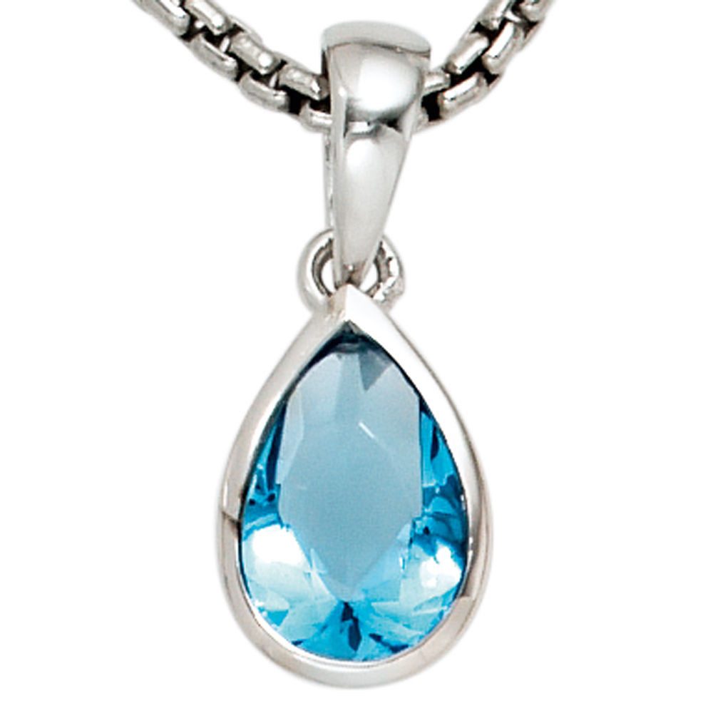 Schmuck Krone Kettenanhänger Anhänger 925 Silber Zirkonia hellblau, Silber 925