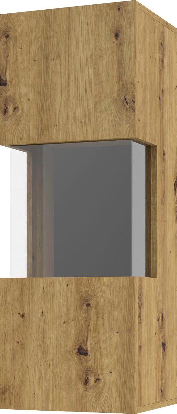 Helvetia Hängevitrine Ava Höhe 95 | cm artisan/schwarz artisan eichefarben mit Seitenverglasung
