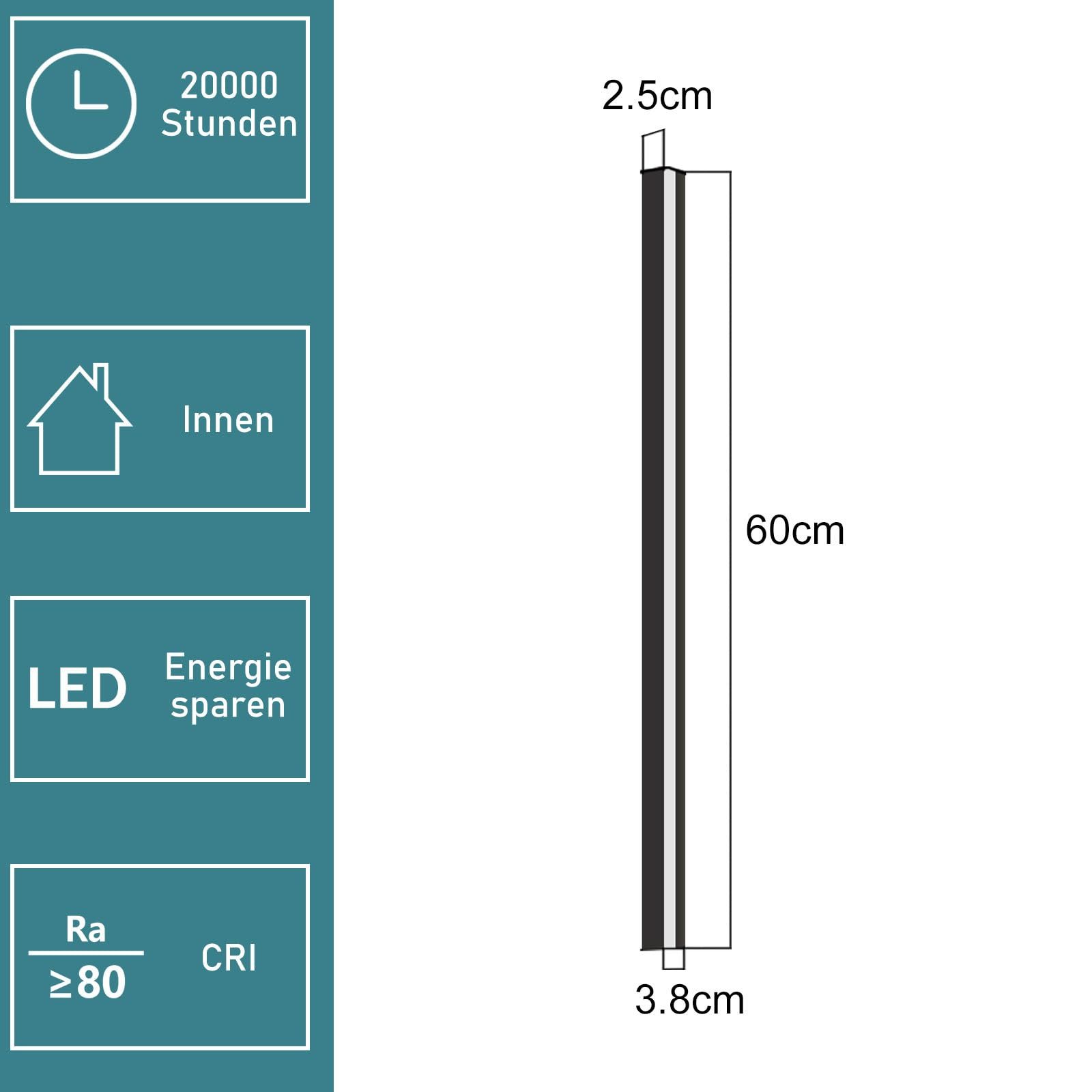 ZMH LED Wandleuchte Innen Schwarz 60/80/100CM Wandlampe 3000K Modern Flur Schlafzimmer, Hochwertige Material, LED fest integriert, Warmweiß, Schwarze Bettlampe Wandbeleuchtung für Treppenhaus