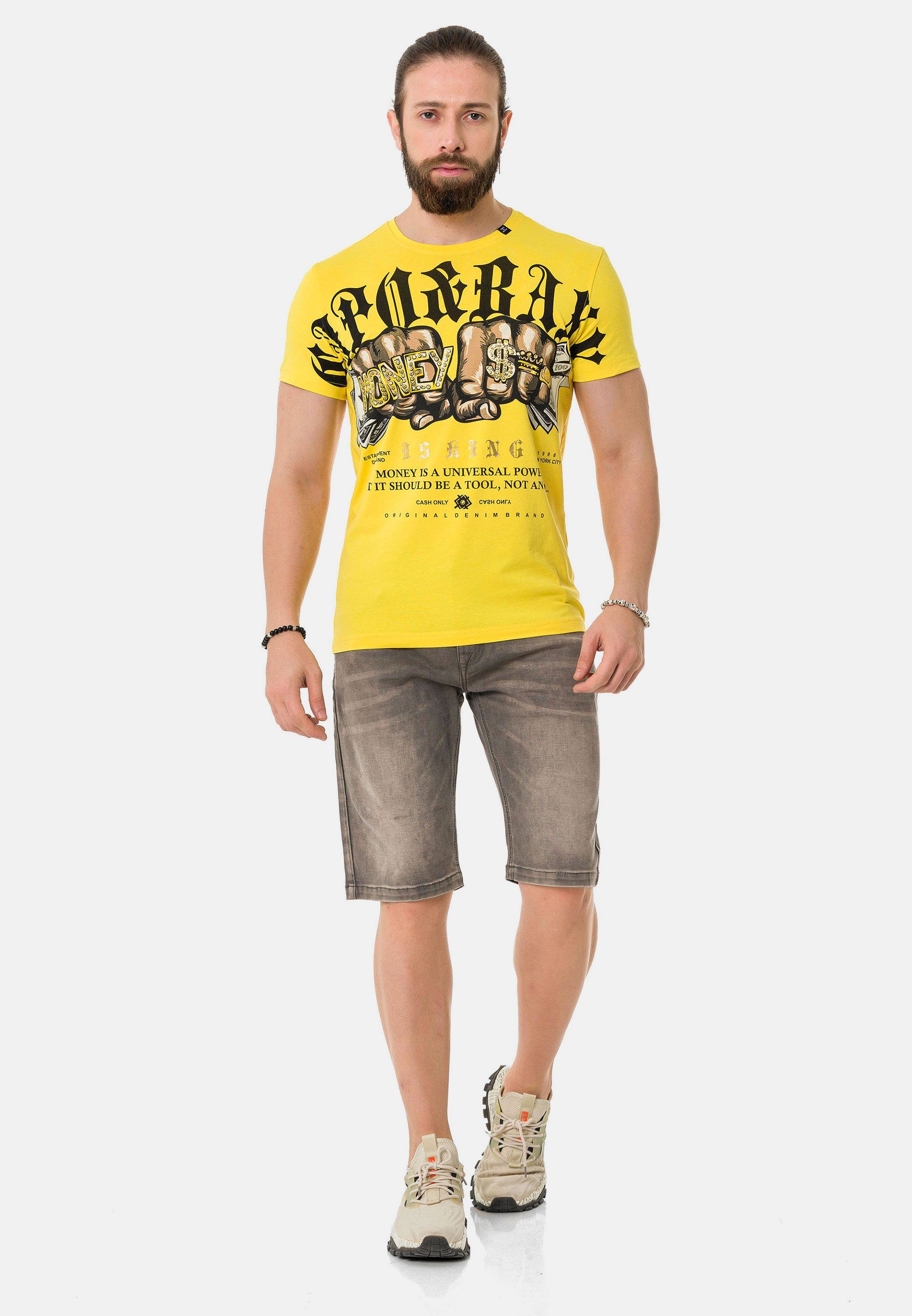Baxx & T-Shirt Cipo großem mit Money-Frontprint gelb