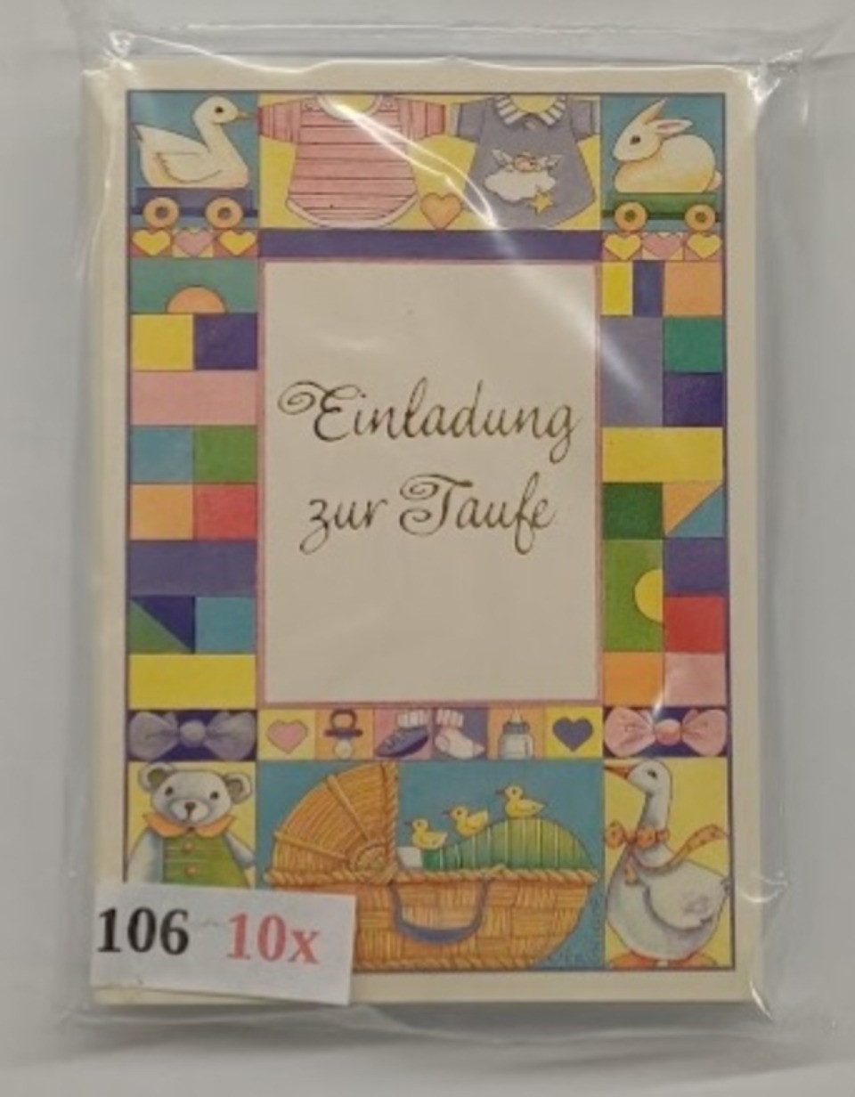 LYSCO Einladungskarten 10 Einladungen zur Taufe Ente Bär Hase (KT-106) inkl. Briefumschlag, Kirche Gott Christus Feier Familie Kreuz Weihwasser Aufnahmeritual