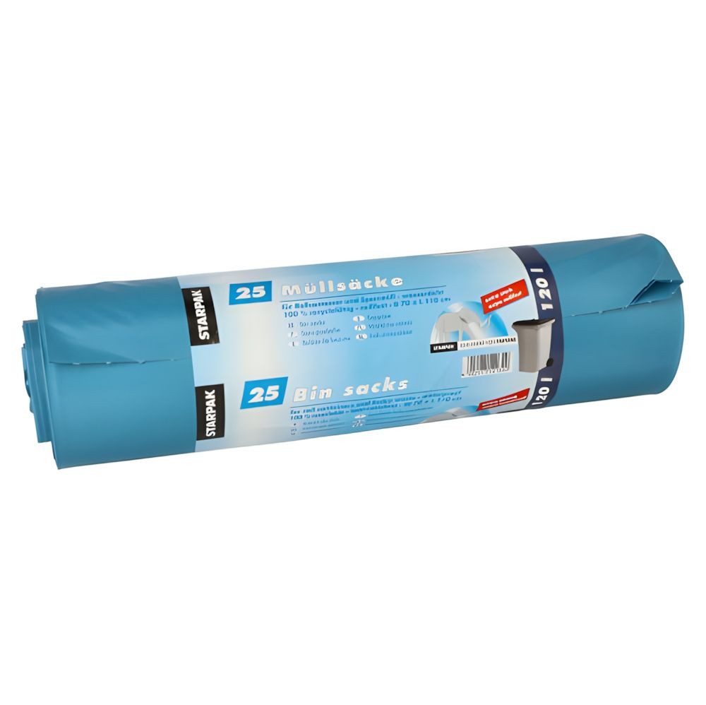 PAPSTAR Müllbeutel 25x Müllsäcke LDPE 120 l 110 x 70cm blau extra stark reißfest 60 my