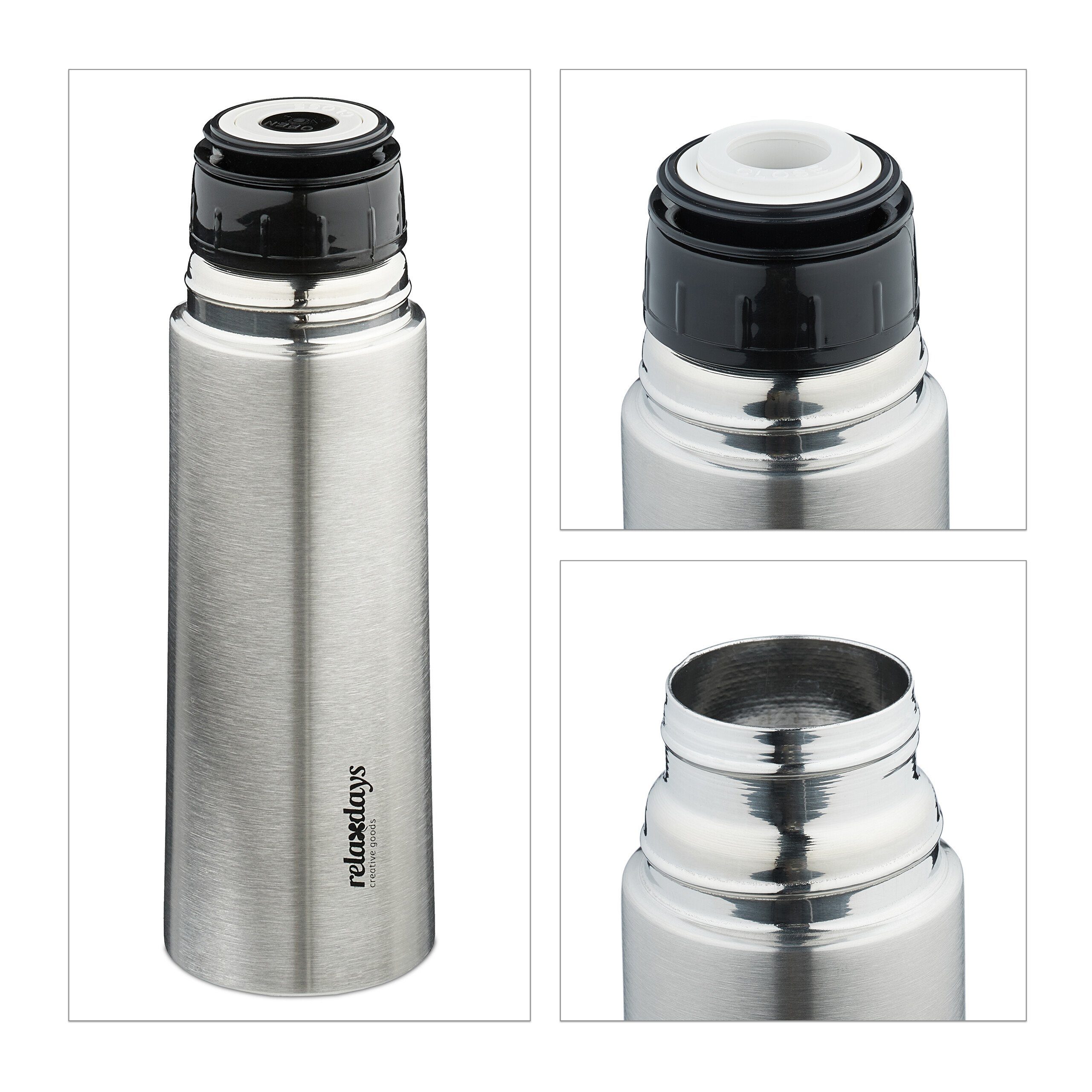 relaxdays Isolierflasche Trinkflasche Edelstahl 400 ml mit Becher