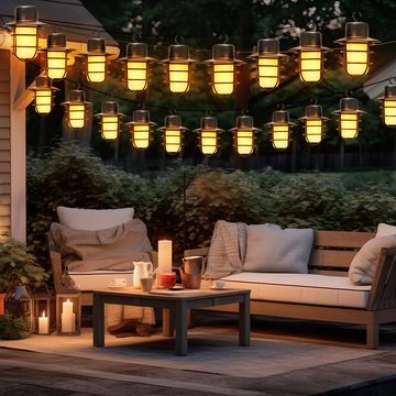 etc-shop LED Solarleuchte, LED-Leuchtmittel fest verbaut, Warmweiß, Außen Solar Lichterkette Garten Balkon Beleuchtung 16x LED Laterne