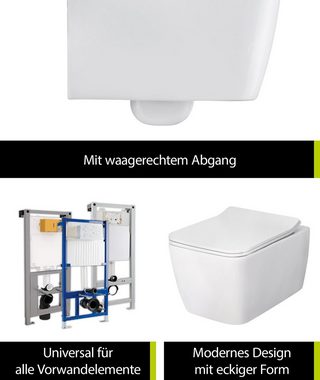 aquaSu Tiefspül-WC, Wandhängend, Abgang Waagerecht, Wand WC, spülrandlos, WC-Sitz mit Absenkautomatik, Duroplast, 045551