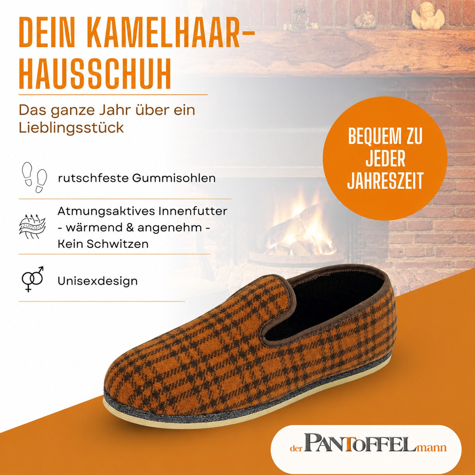 Pantoffelmann Kamelhaar Niedertreter Filzpantoffel Herren Damen Ostalgie Hausschuhe Hausschuh (1 Paar) Filzpantoffeln, Gästepantoffel besonders leicht