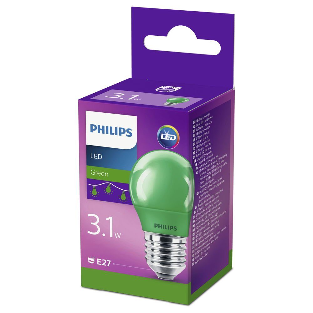 P45, nicht LED-Leuchtmittel E27 grün, LED n.v, Philips Lampe, dimmba, warmweiss Tropfenform